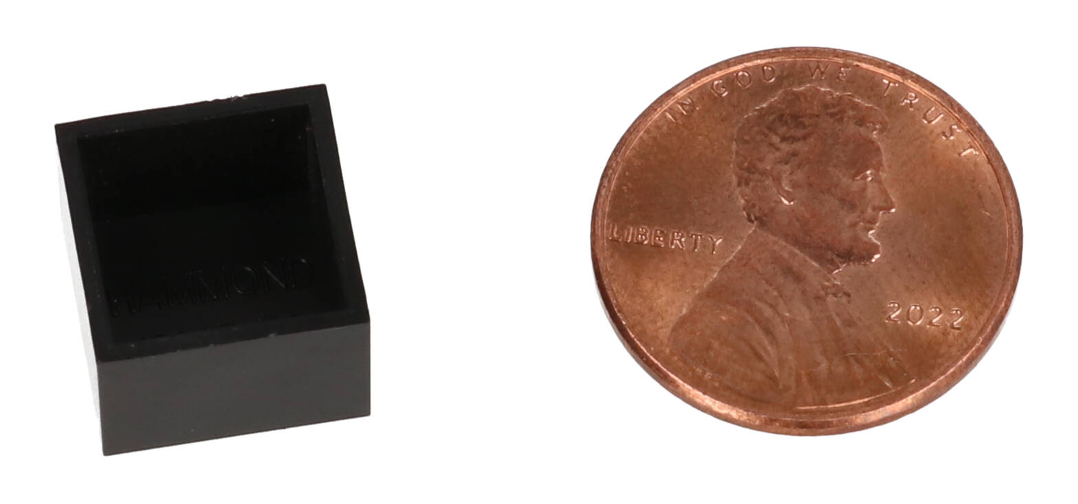 1596B109 black ABS plastic potting box, 12 x 12 x 9 mm, open top with no lid