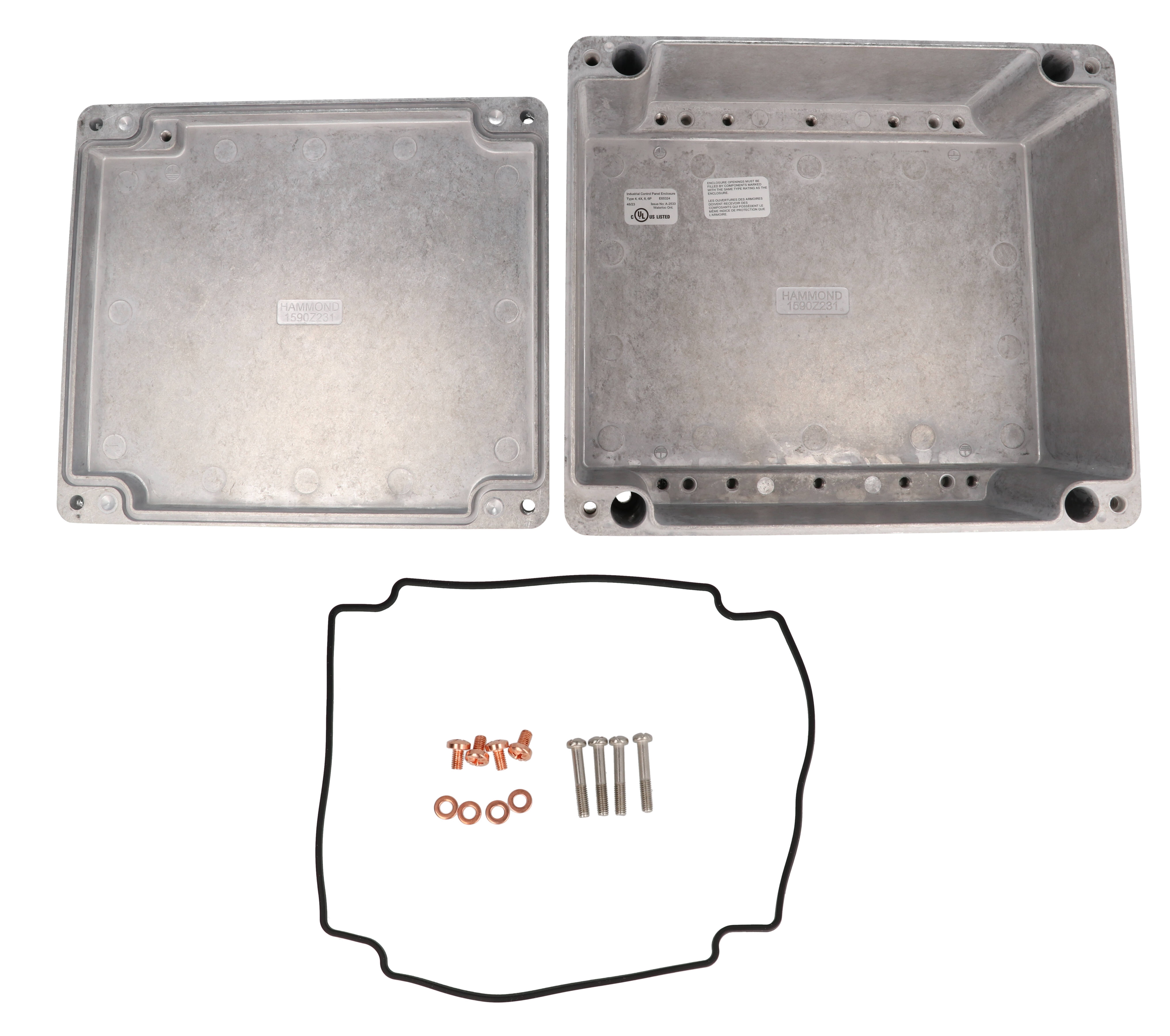 1590Z231 natural 200 x 230 x 110 mm diecast aluminum enclosure with lid and recessed screws