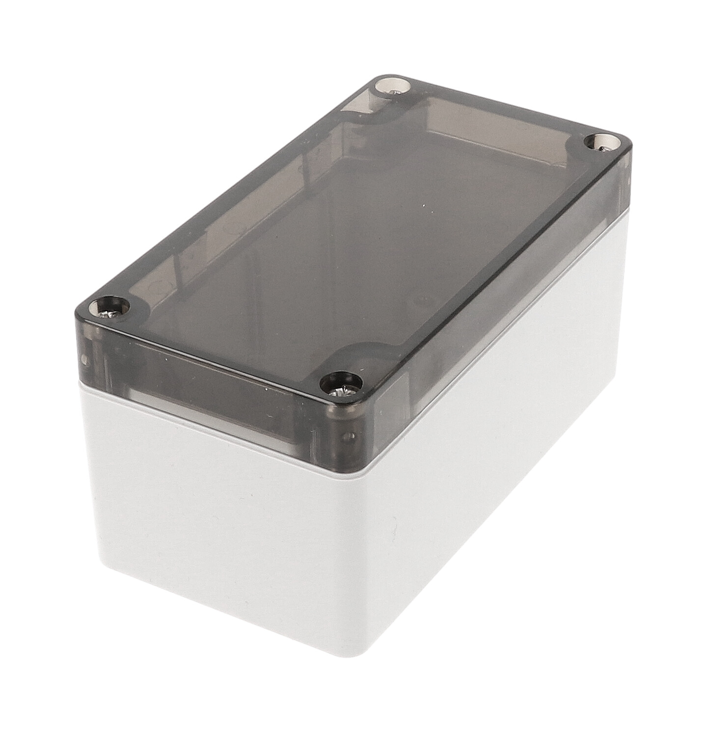 1554D2GYSL light gray polycarbonate watertight enclosure with smoked lid, 120 x 65 x 61 mm
