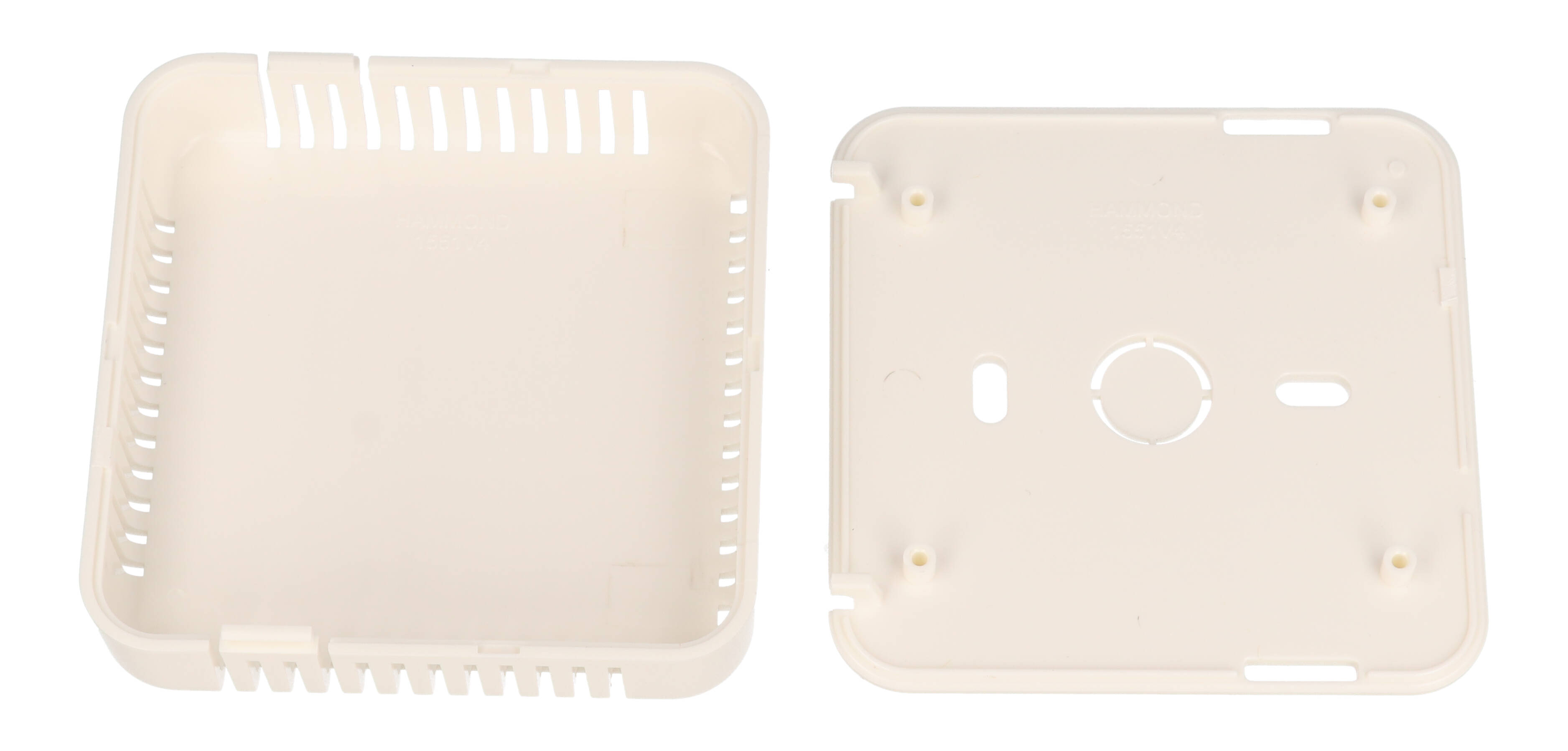 1551V4WH white vented square ABS snap-fit sensor enclosure with wall-mount base