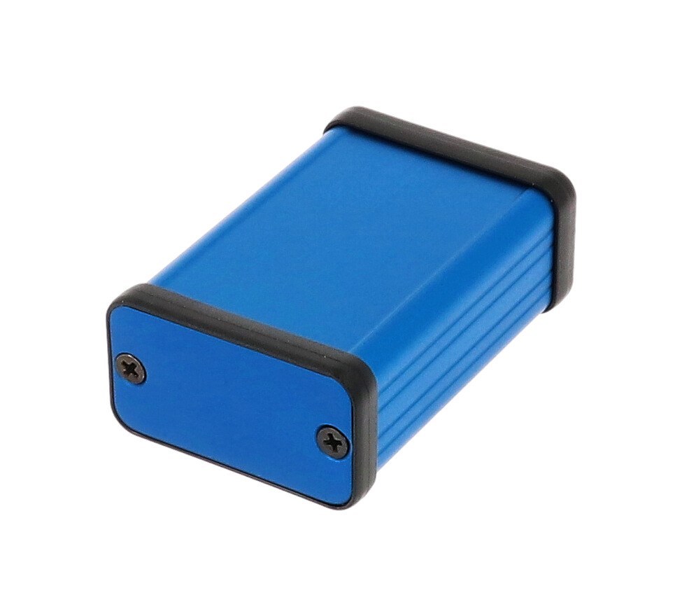 1455D601BU — blue extruded aluminum enclosure w/ metal end panels