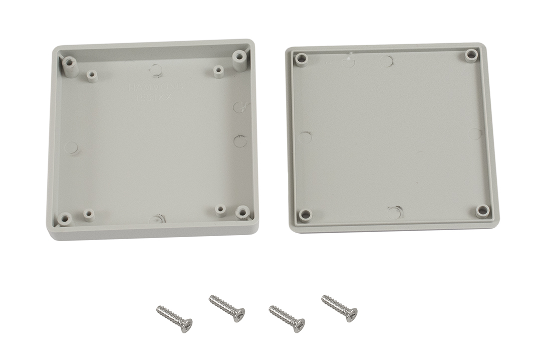 1551XXGY light grey ABS plastic miniature enclosure, 80 x 80 x 15 mm, with lid