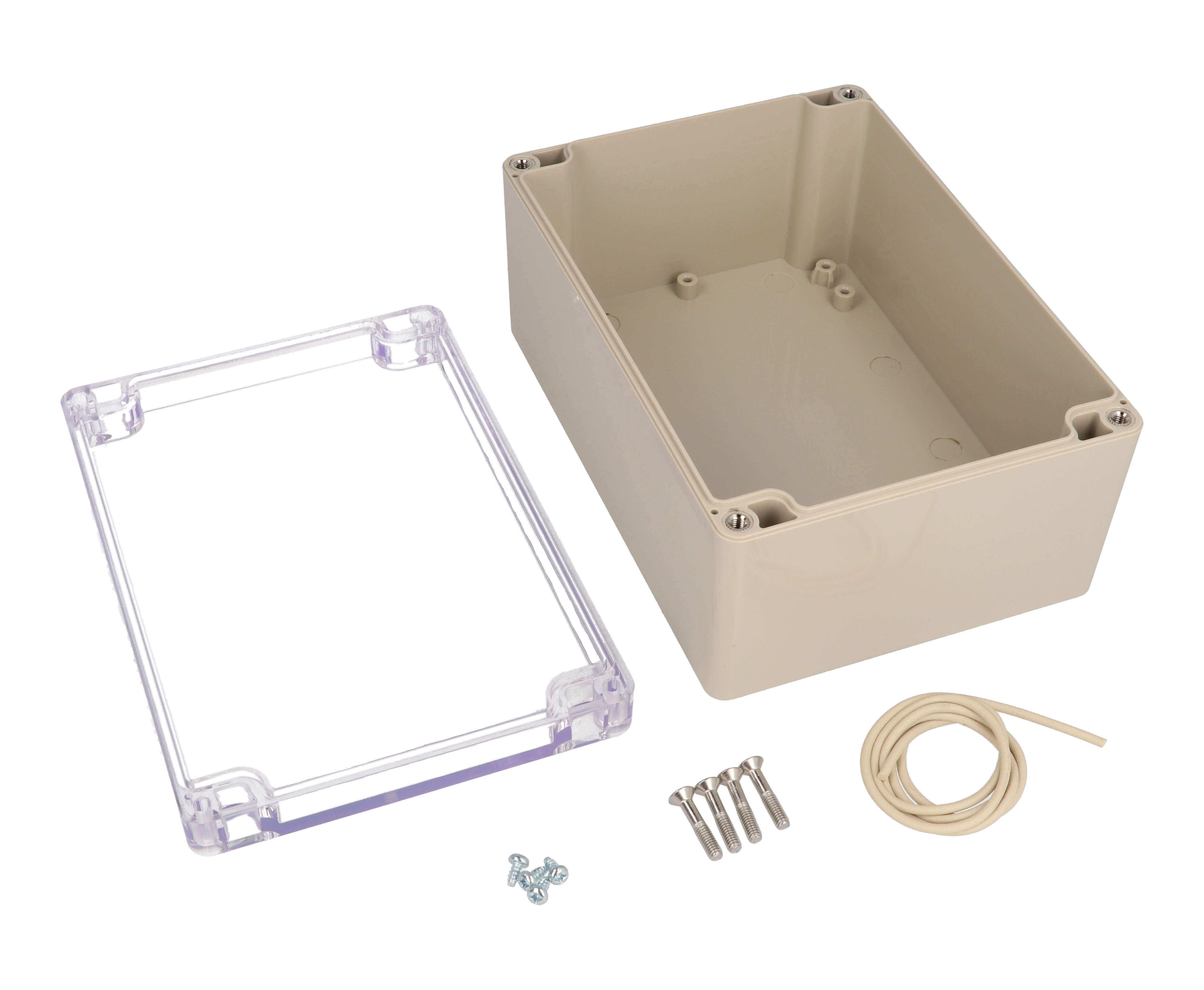 RZ0340C beige ABS water-tight enclosure with clear polycarbonate lid, 171 x 121 x 80 mm
