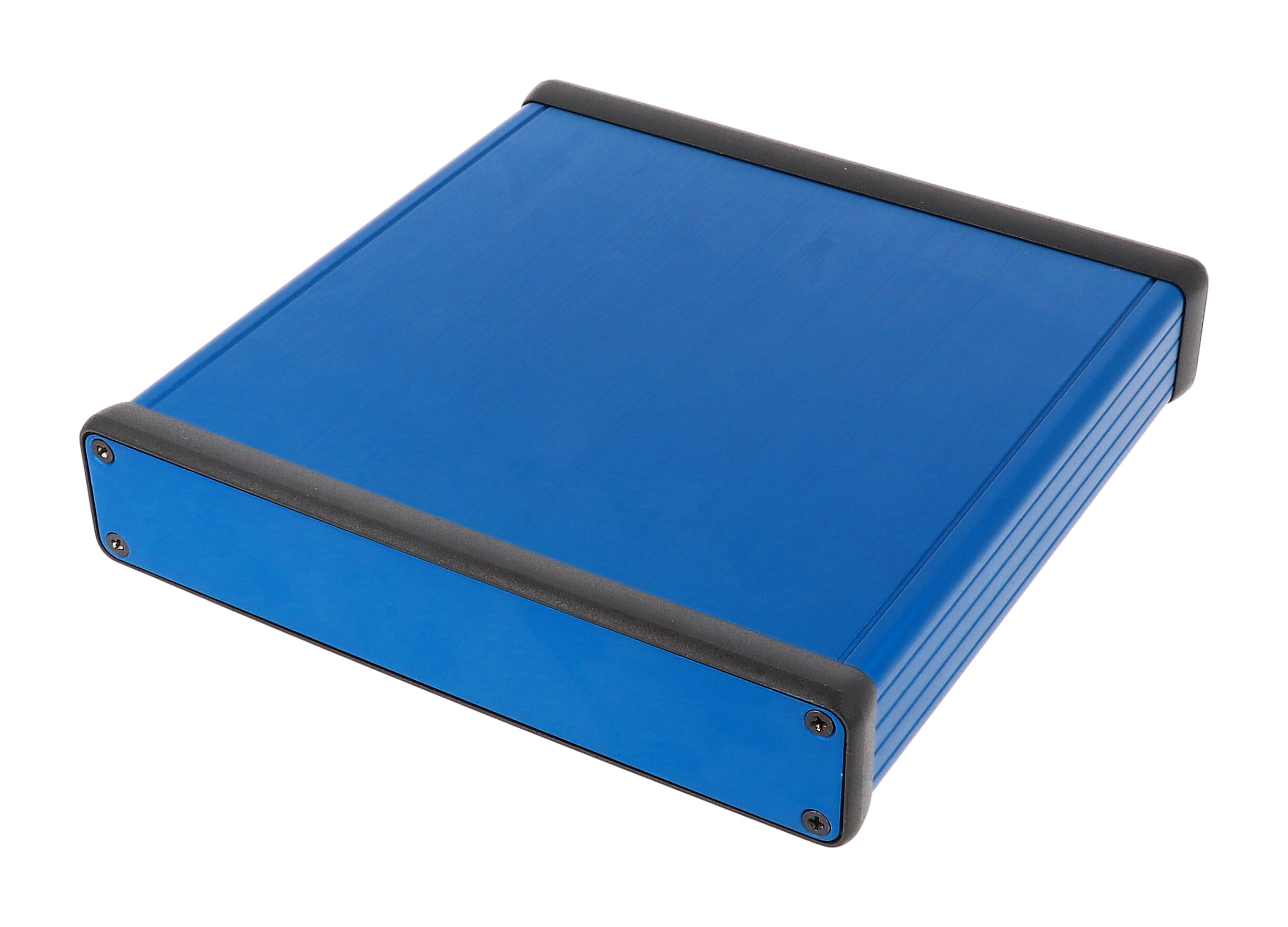 1455R1601BU — blue extruded aluminum enclosure w/ metal end panels
