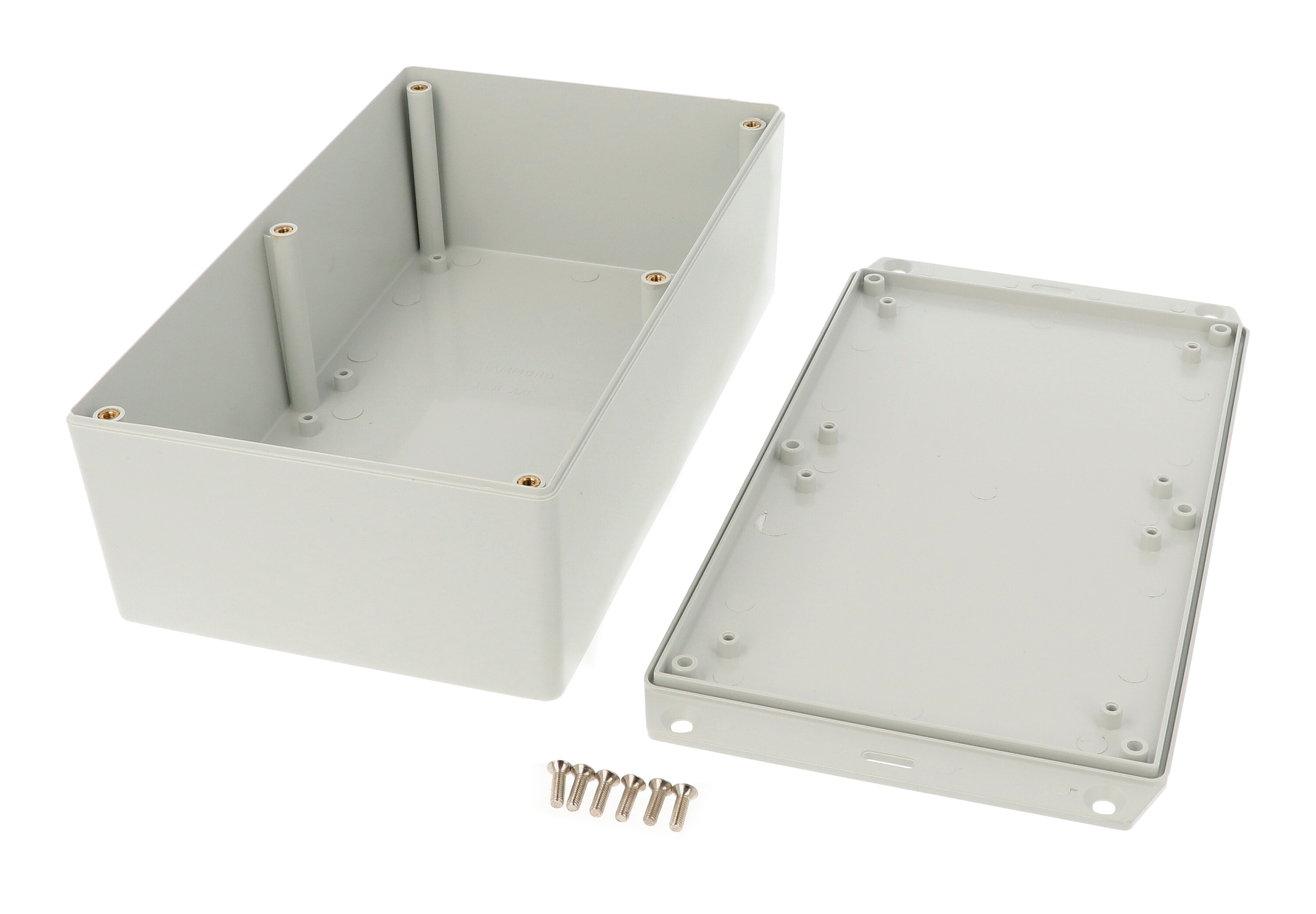 1591XXEFLGY gray ABS plastic enclosure with flanged lid, 7.60 in x 4.45 in x 2.40 in