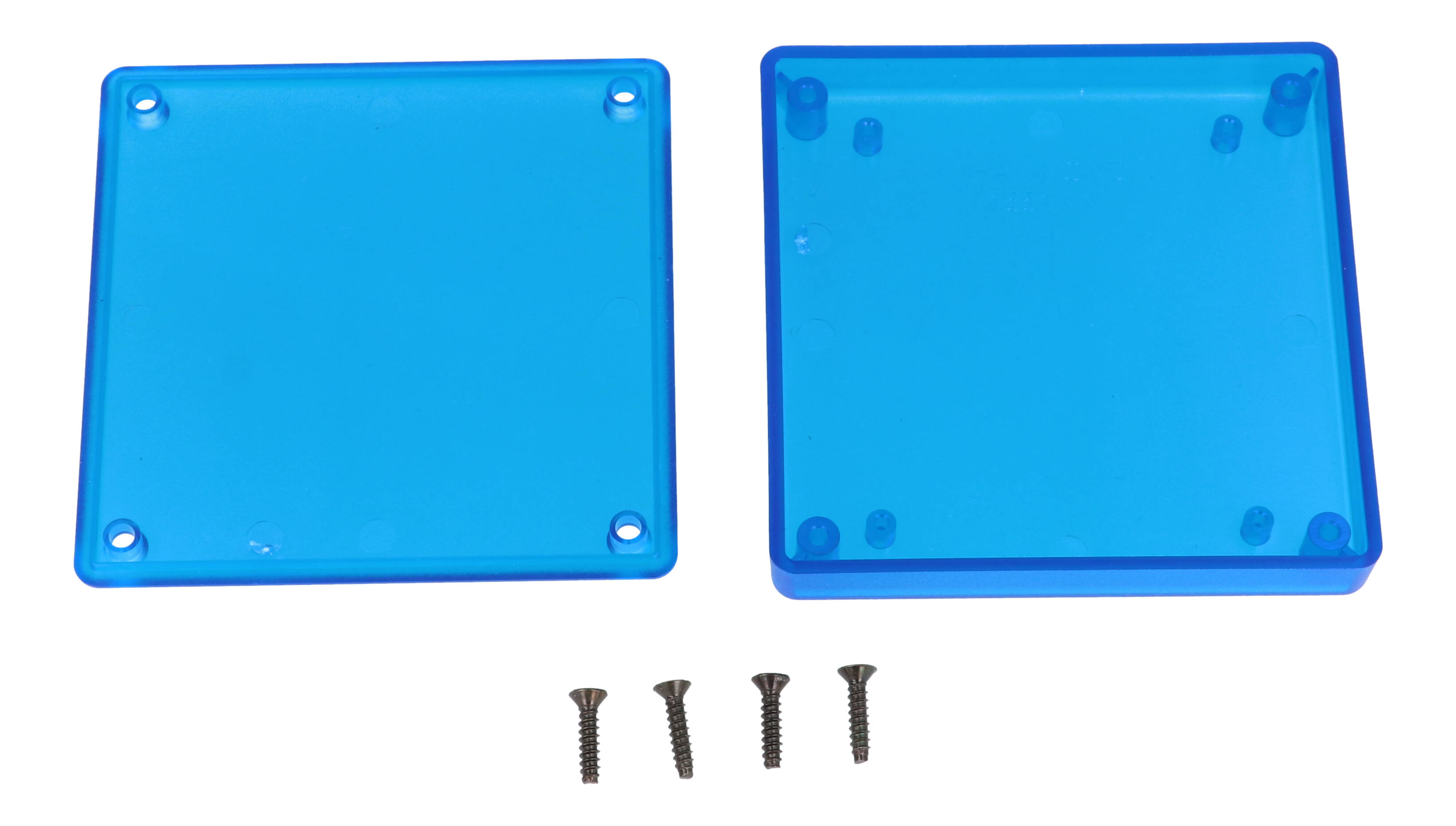1551XXTBU translucent blue ABS plastic miniature enclosure, 80 x 80 x 15 mm