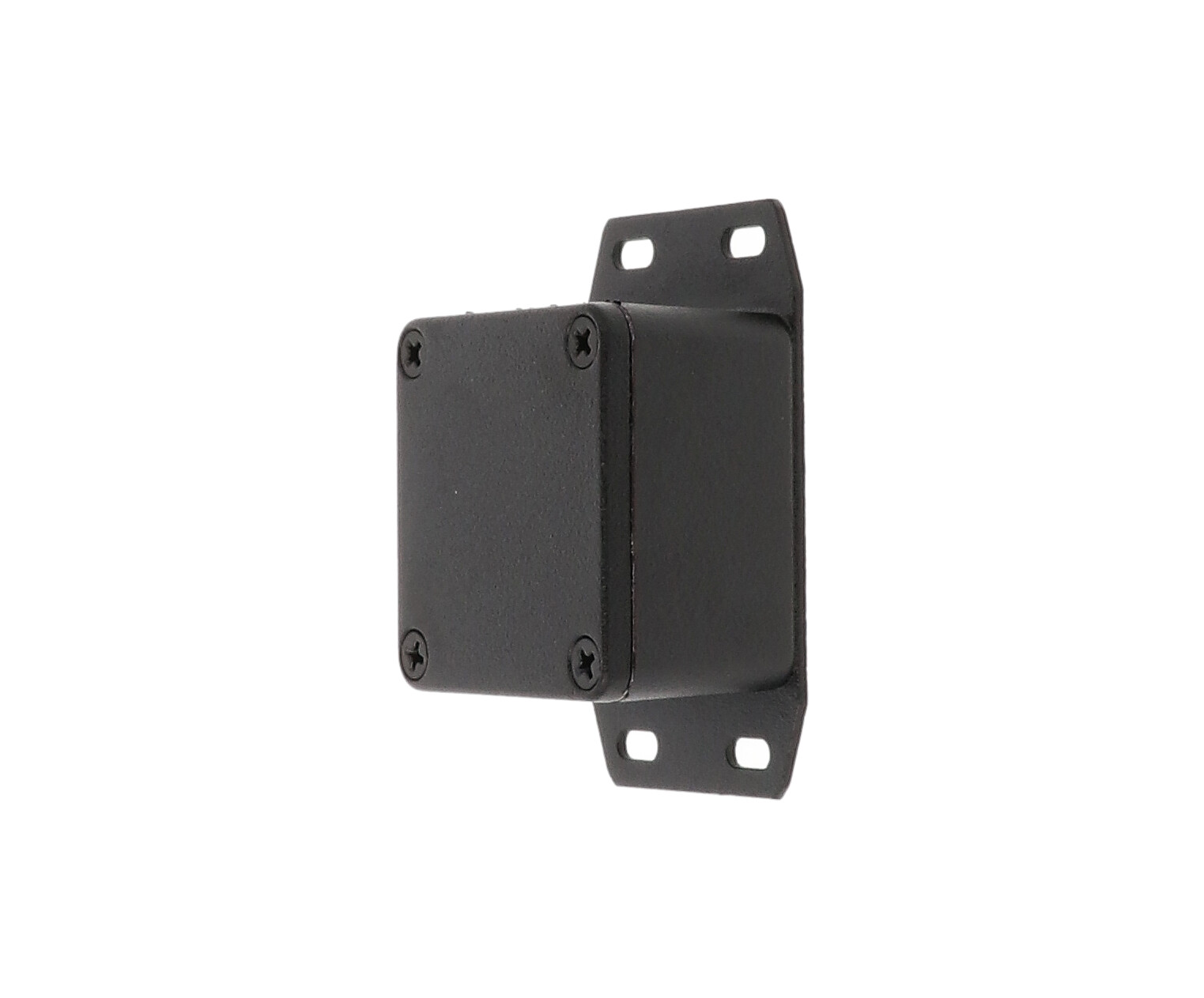 1590LBFBK black textured diecast aluminum enclosure with welded bottom flange, 51 x 51 x 31 mm