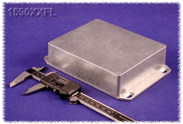 1590XXFL natural low-profile diecast aluminum enclosure with flanged mounting lid