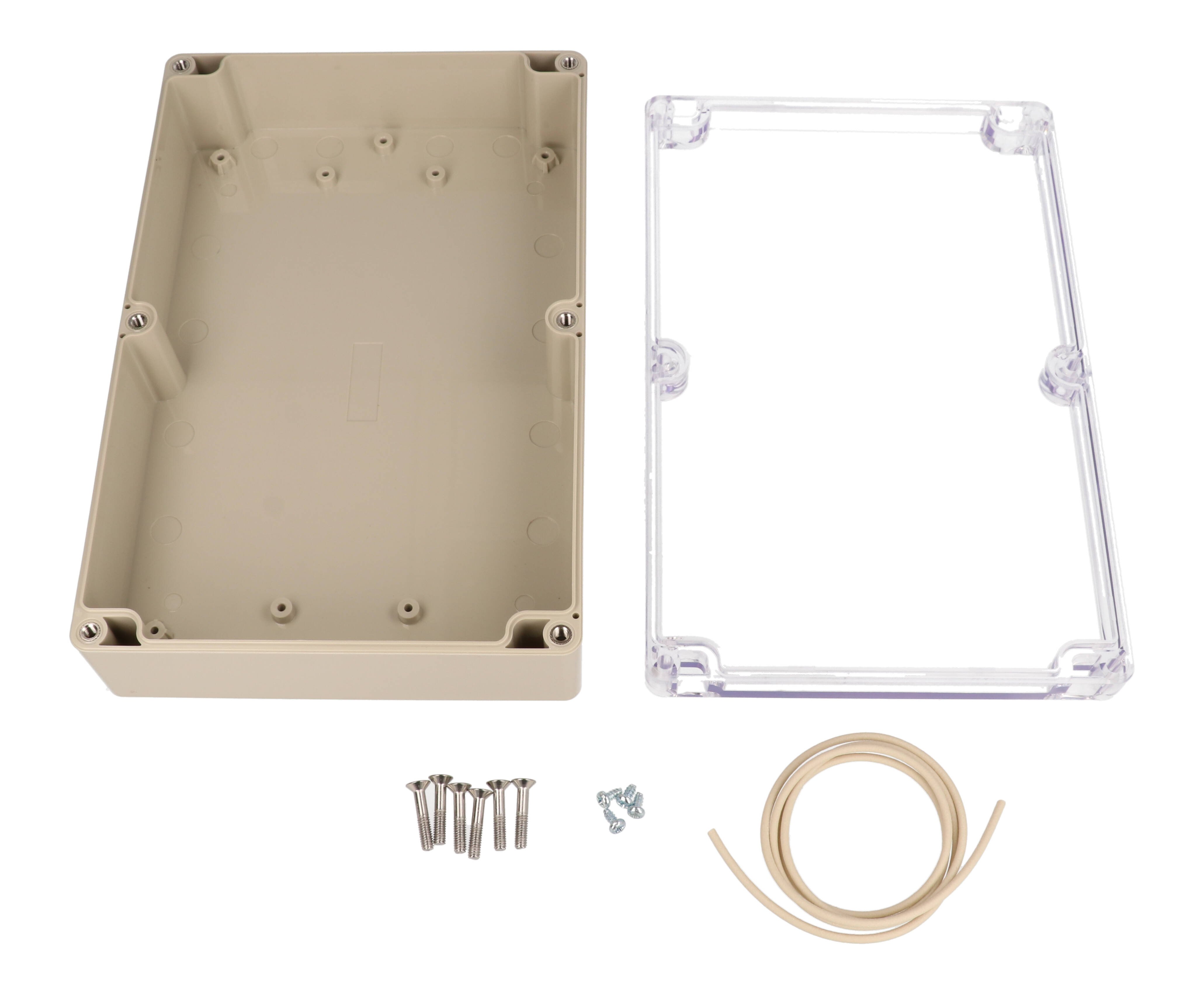 RZ0317C beige ABS water-tight enclosure with clear polycarbonate lid, 222 x 146 x 55 mm