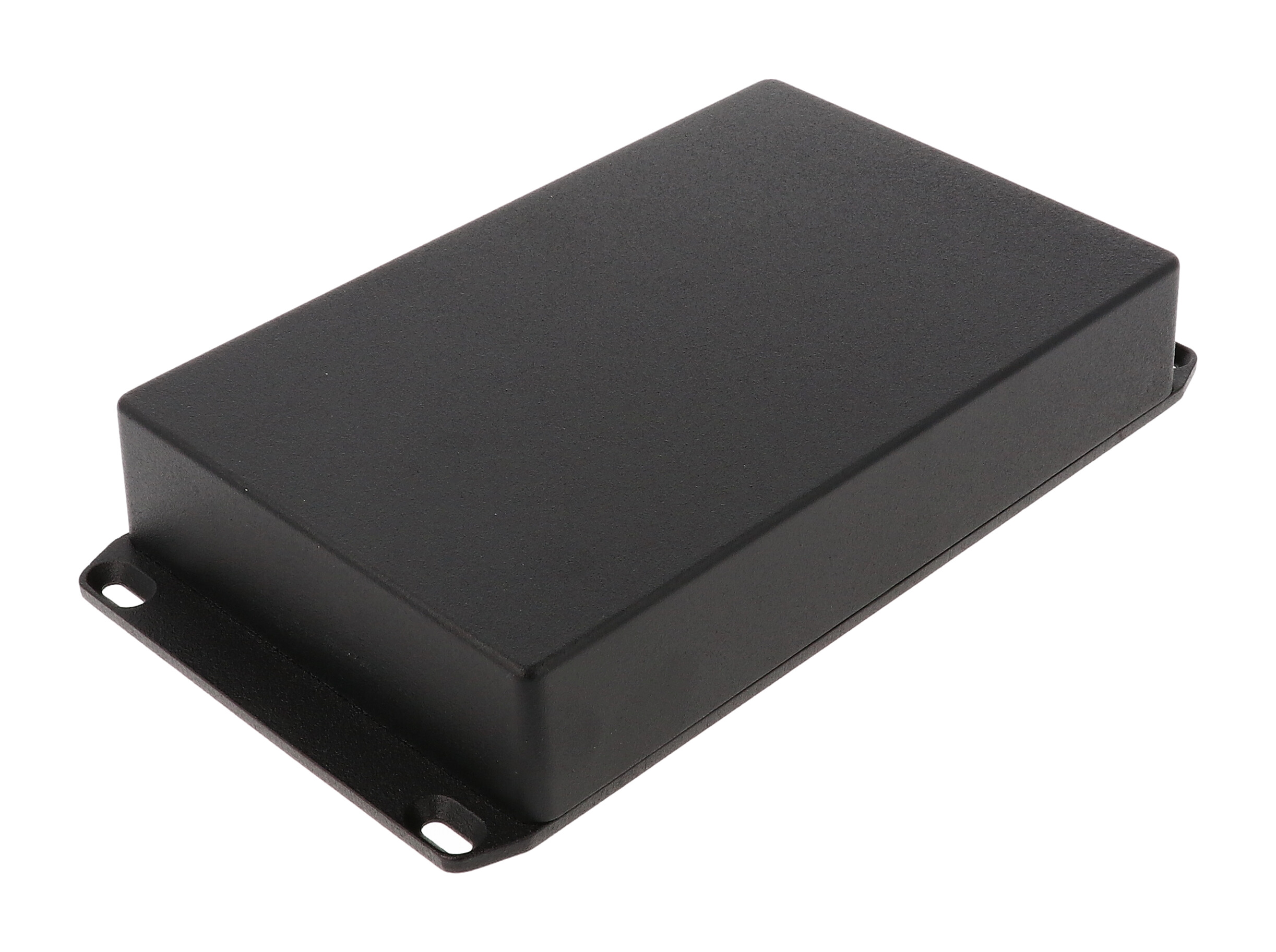 1590DDFLBK textured black diecast aluminum enclosure with flanged lid, 188 x 120 x 37 mm