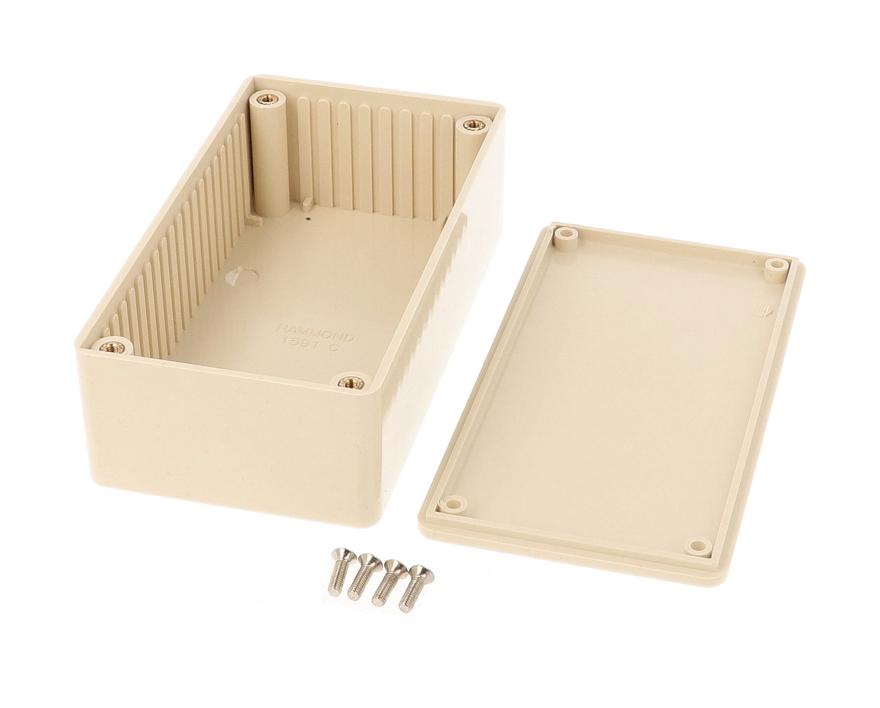 1591CBG beige ABS plastic enclosure and lid, 120 x 65 x 40 mm