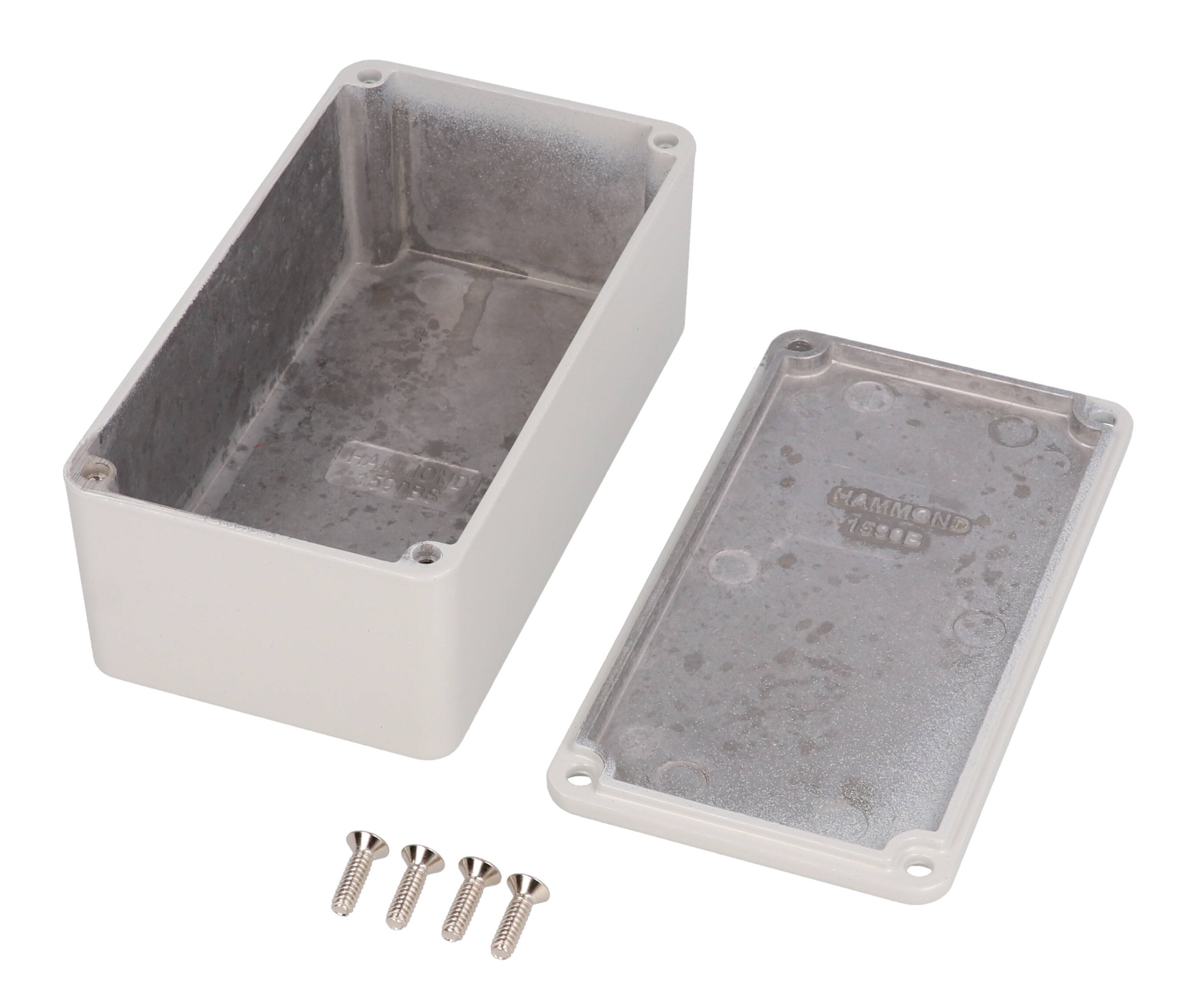 1590BSLG light gray powder coated diecast aluminum stomp box enclosure, 112 x 61 x 38 mm, with lid
