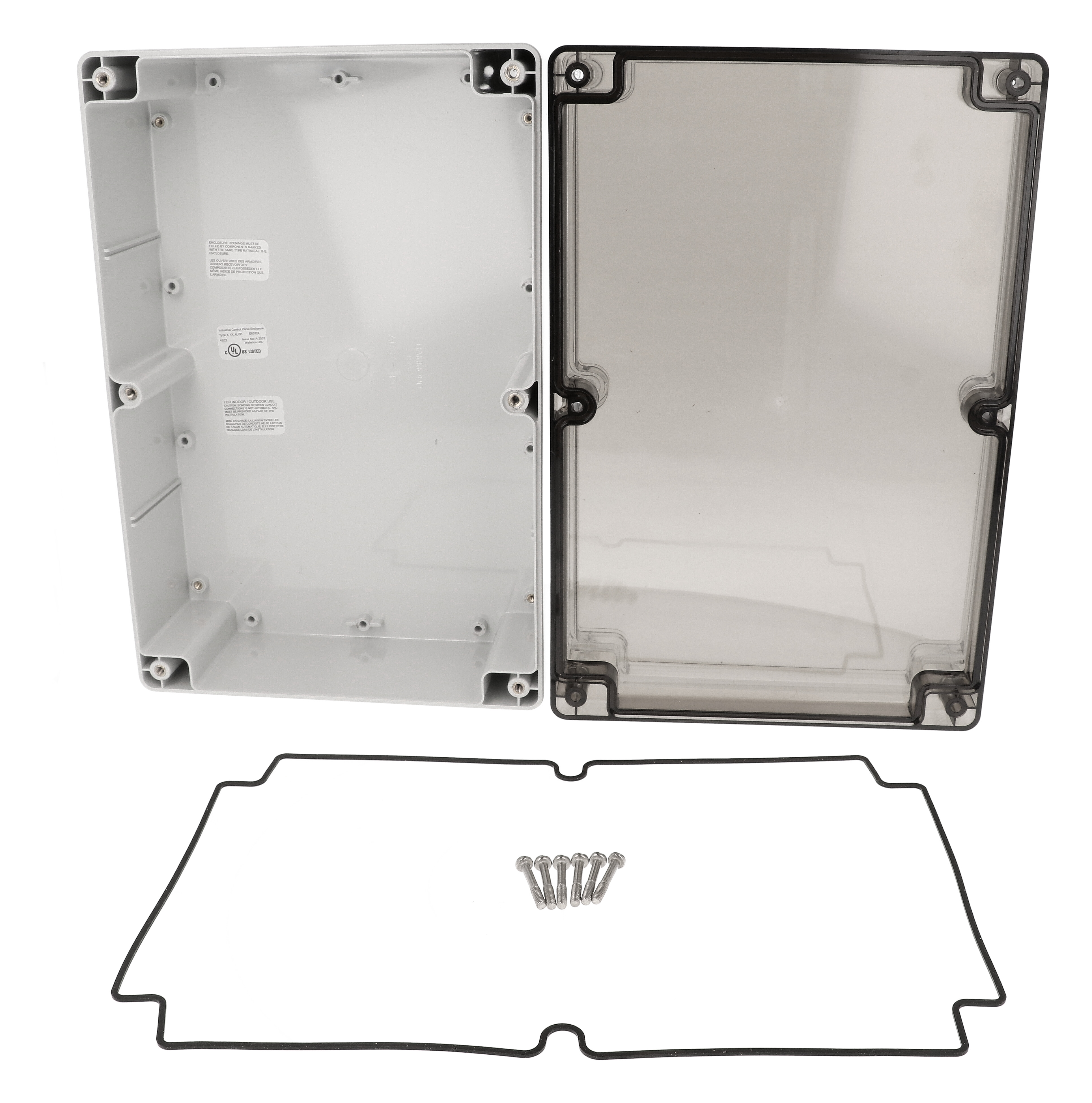 1554X2GYSL light gray polycarbonate 300 x 200 x 90 mm enclosure with smoked lid