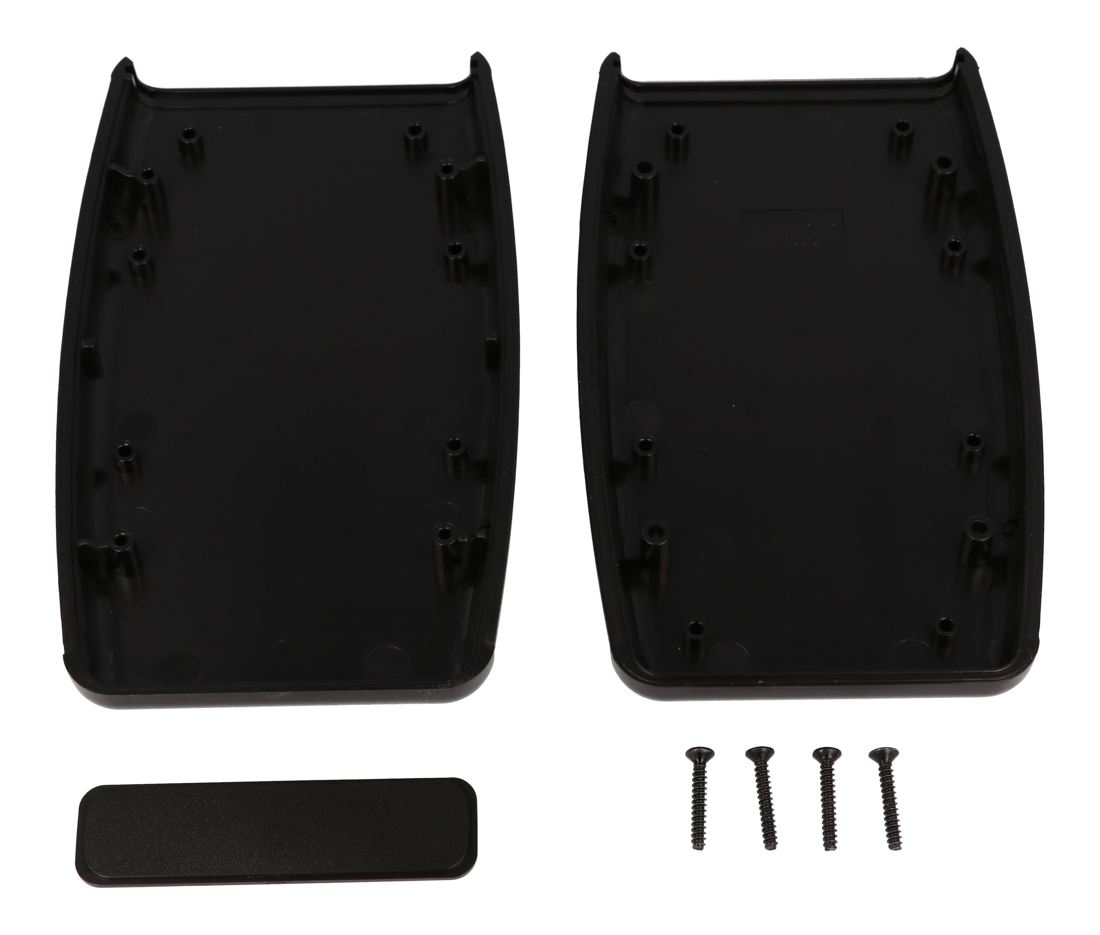 1553DBKBK black ABS large handheld enclosure with black soft-sided overmold