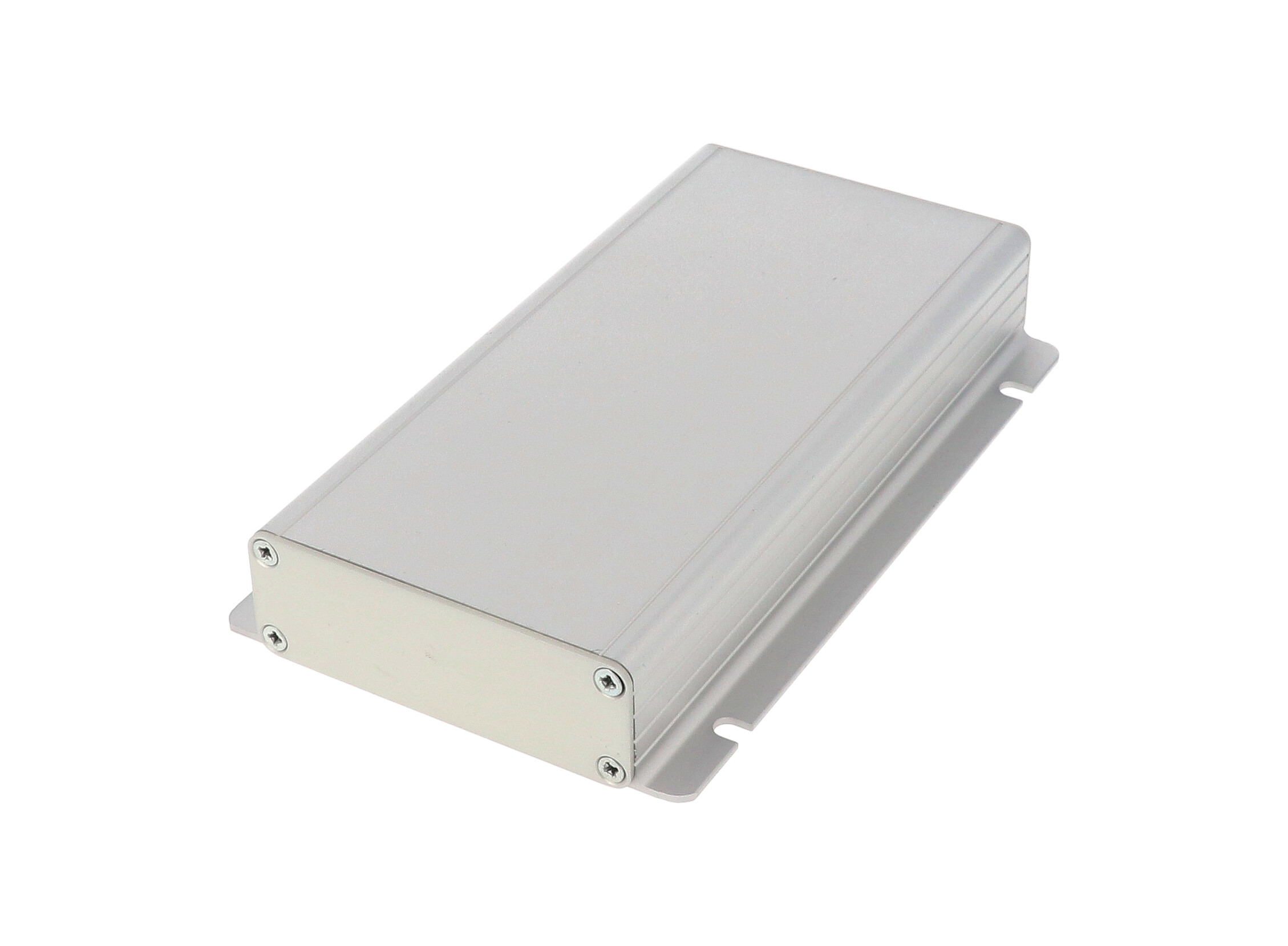 1455JF1601 clear anodized extruded aluminum enclosure with integrated slotted mounting flanges