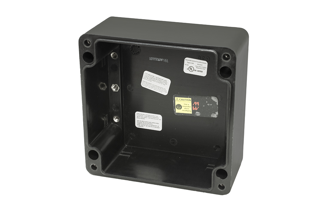 1590ZGRP161 square gray fiberglass enclosure 160 x 160 x 90 mm with screw-down gasketed lid