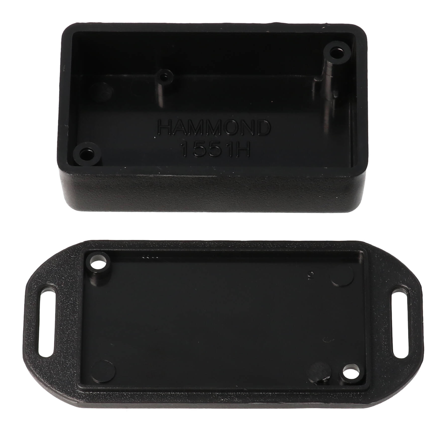 Hammond 1551HFLBK black ABS plastic enclosure with flanged lid, 60 x 35 x 20 mm