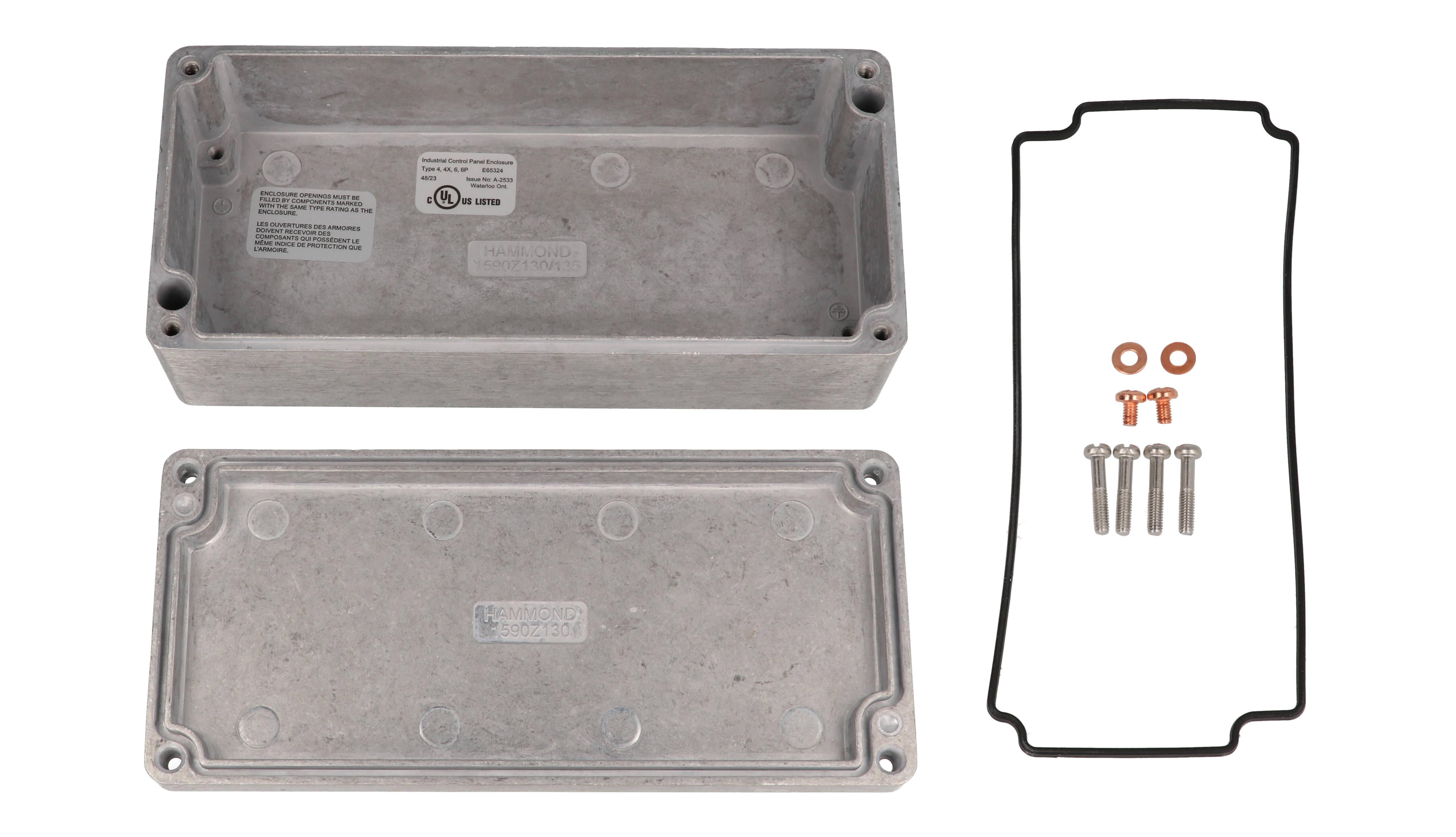 1590Z130 natural unpainted diecast aluminum enclosure, 175 x 80 x 52 mm