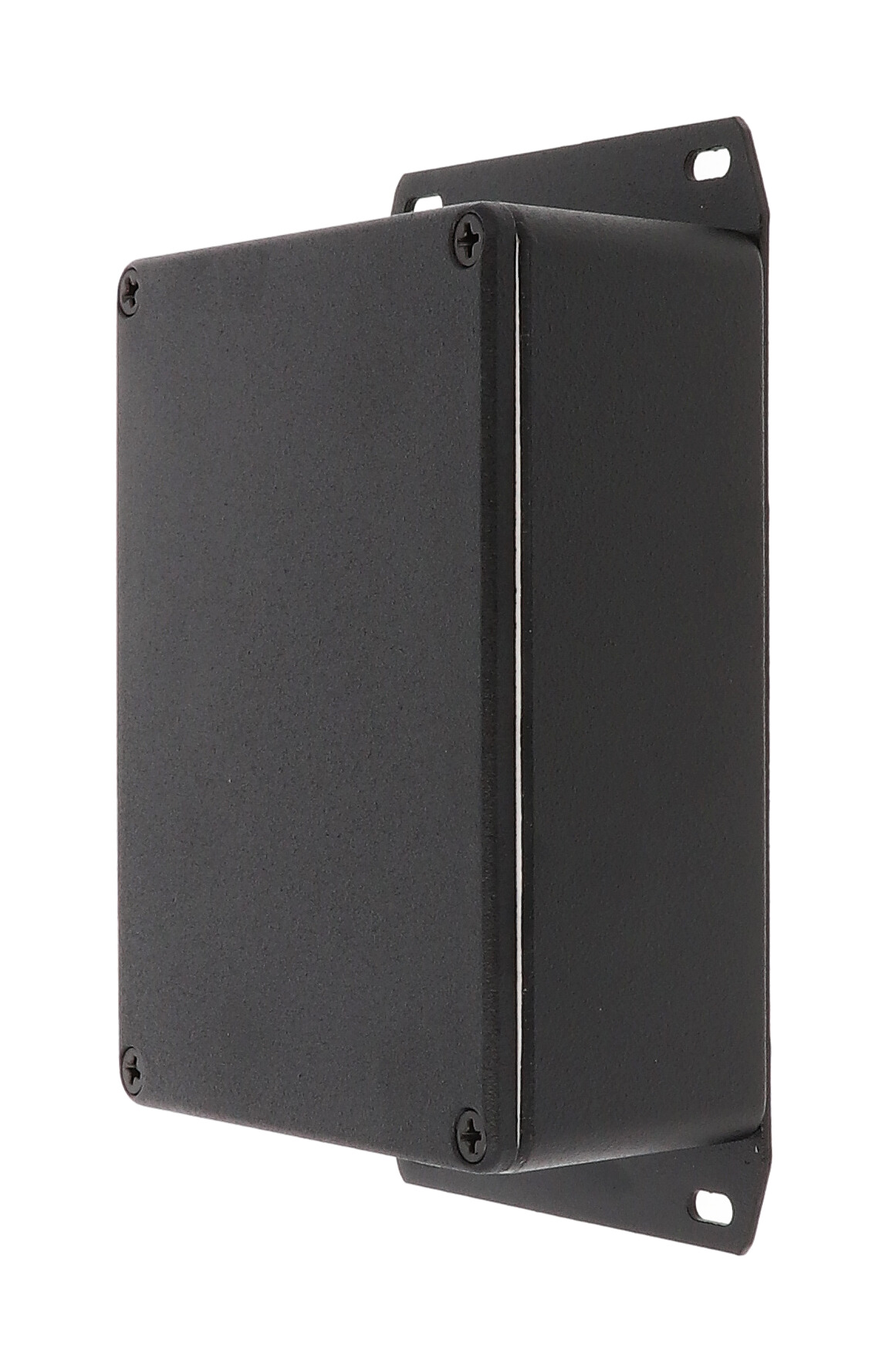 1590WBBSFBK black textured water-tight diecast aluminum enclosure with flanged bottom plate
