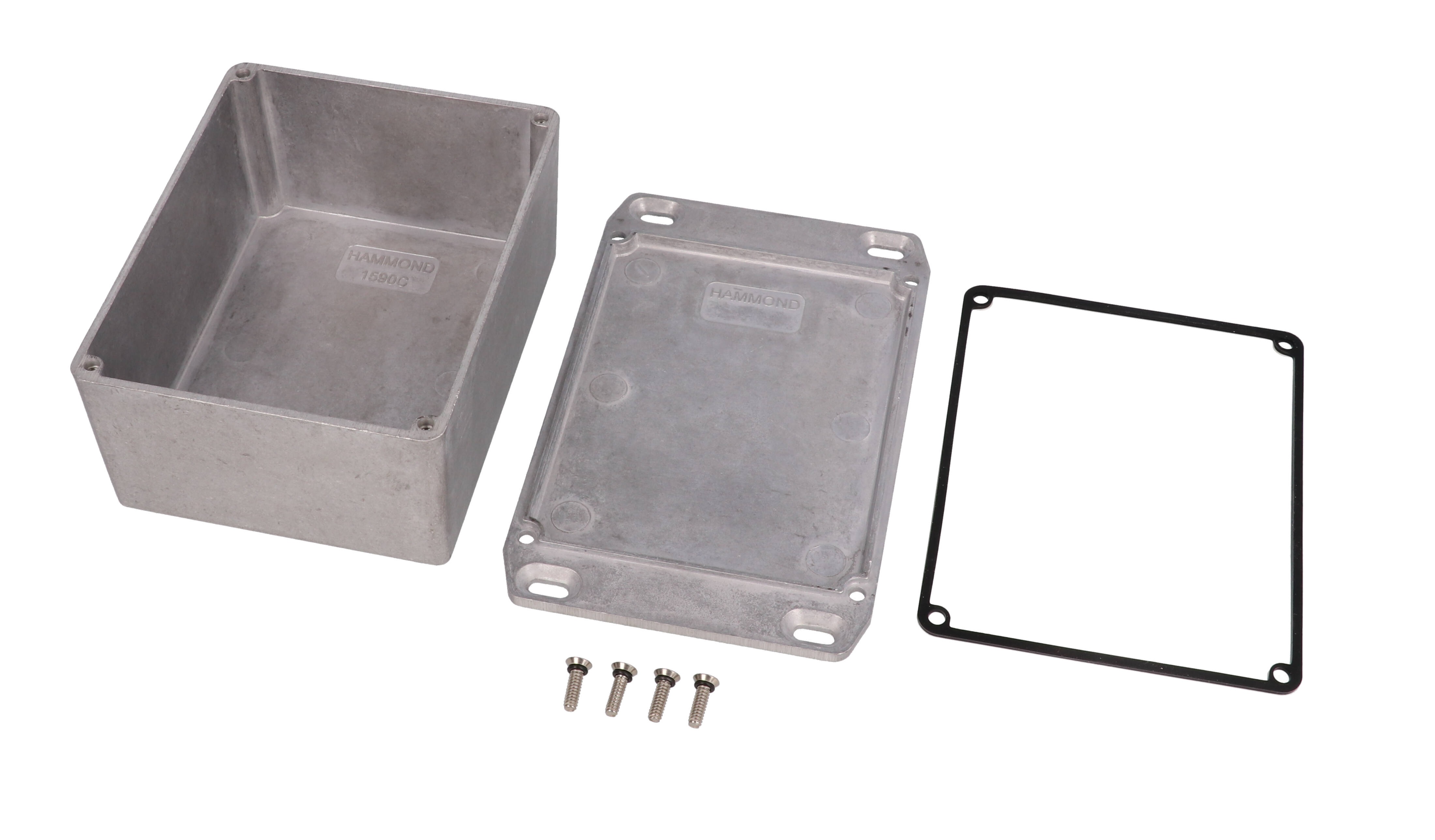 1590WCFL natural aluminum watertight diecast aluminum enclosure, 119 mm x 94 mm x 56 mm, with flanged lid