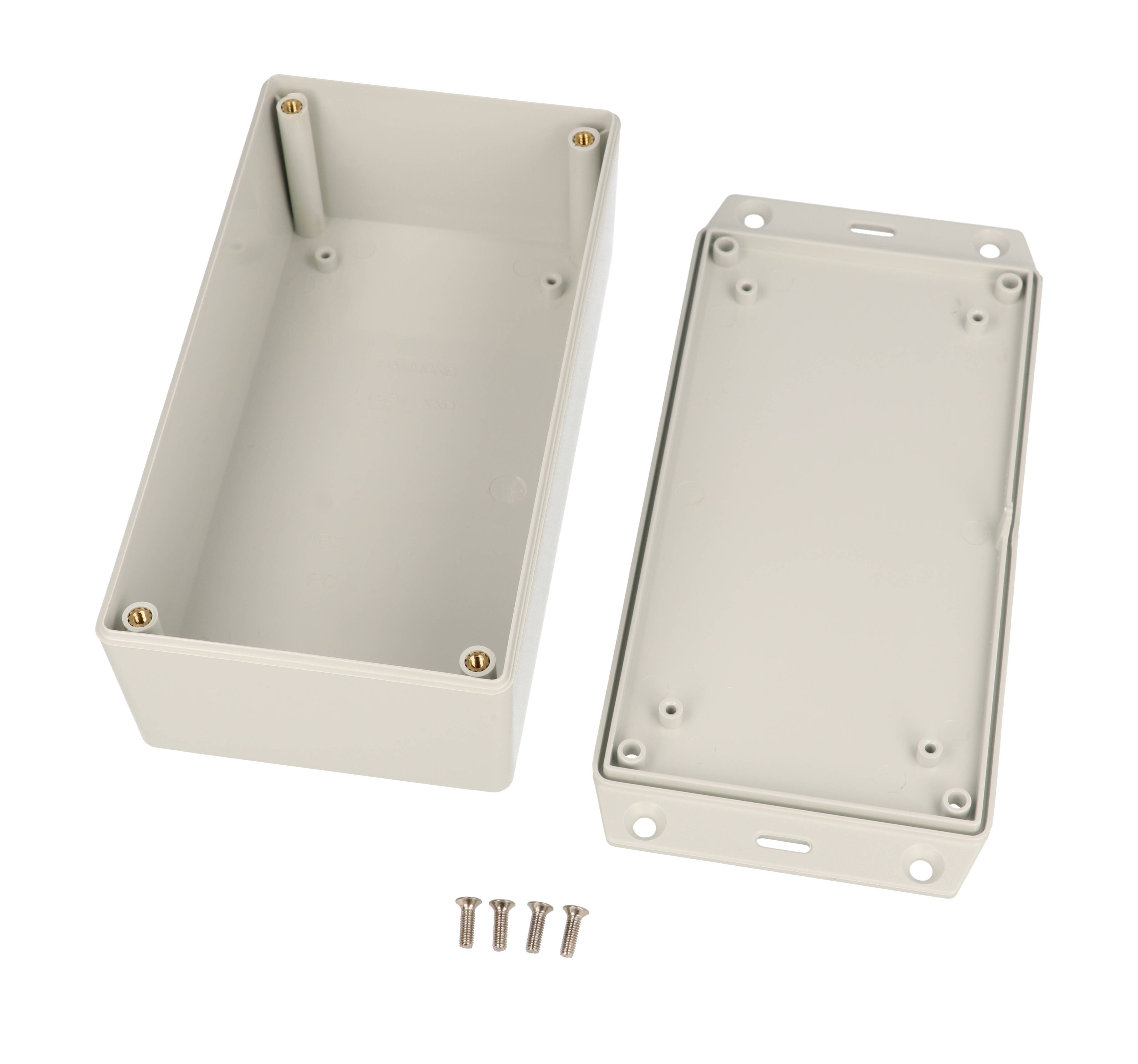 1591XXDFLGY gray ABS plastic enclosure with flanged lid, 5.98 in x 3.23 in x 2.01 in