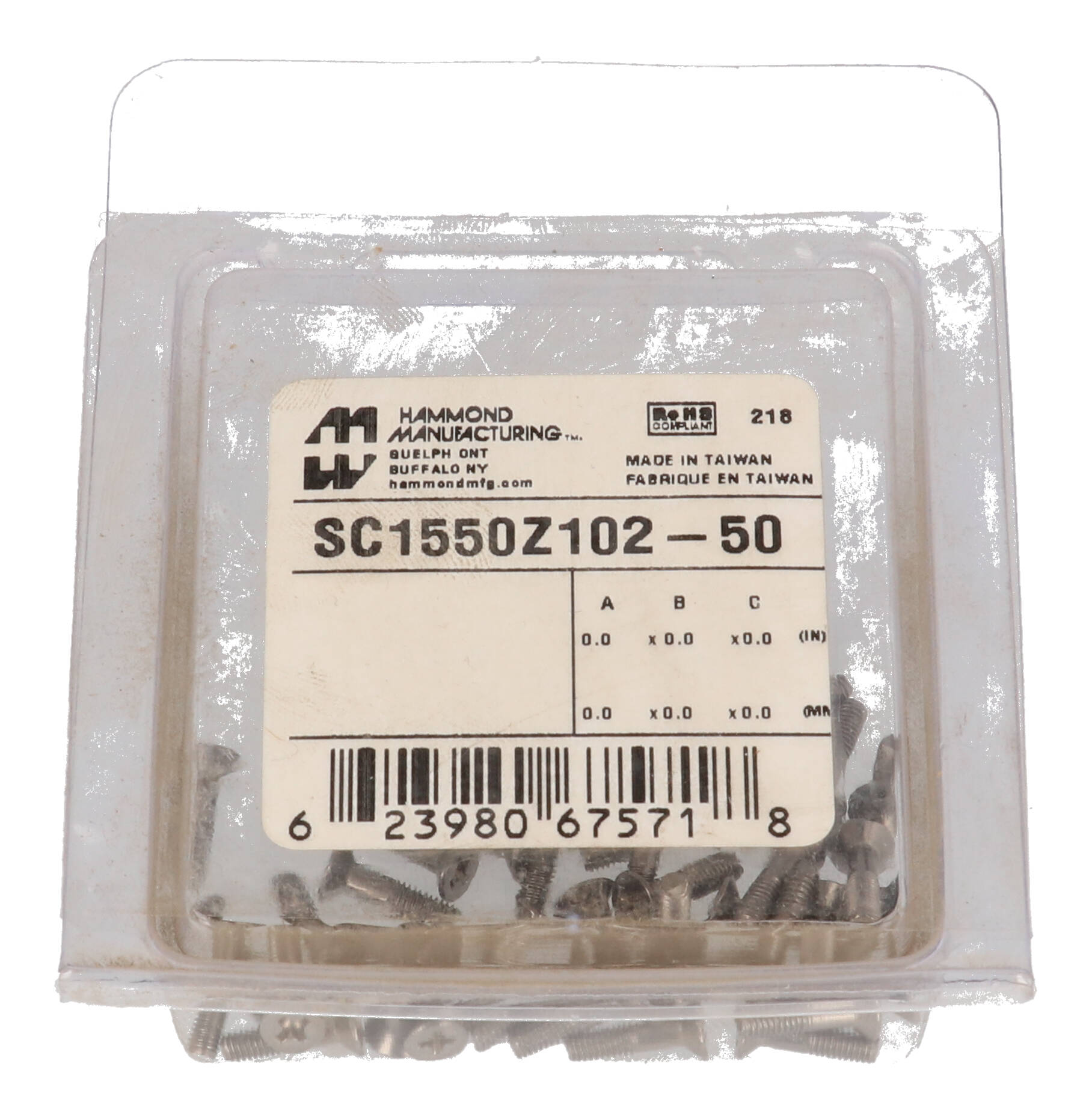 SC1550Z102-50 pack of 50 M3 x 12mm stainless steel flat head screws for 1550Z enclosures