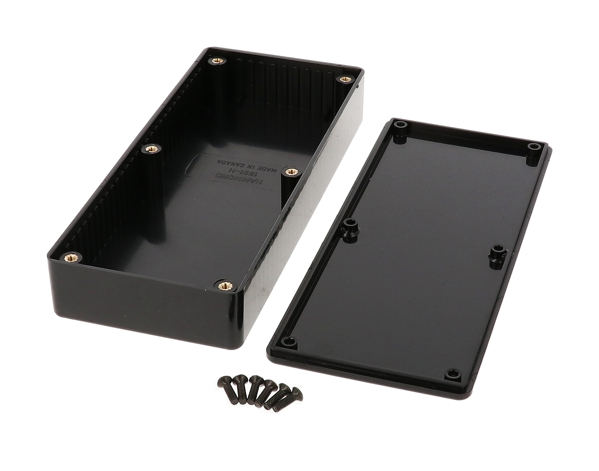 1591HBK black flame retardant ABS plastic enclosure with lid, 166 x 71 x 29 mm
