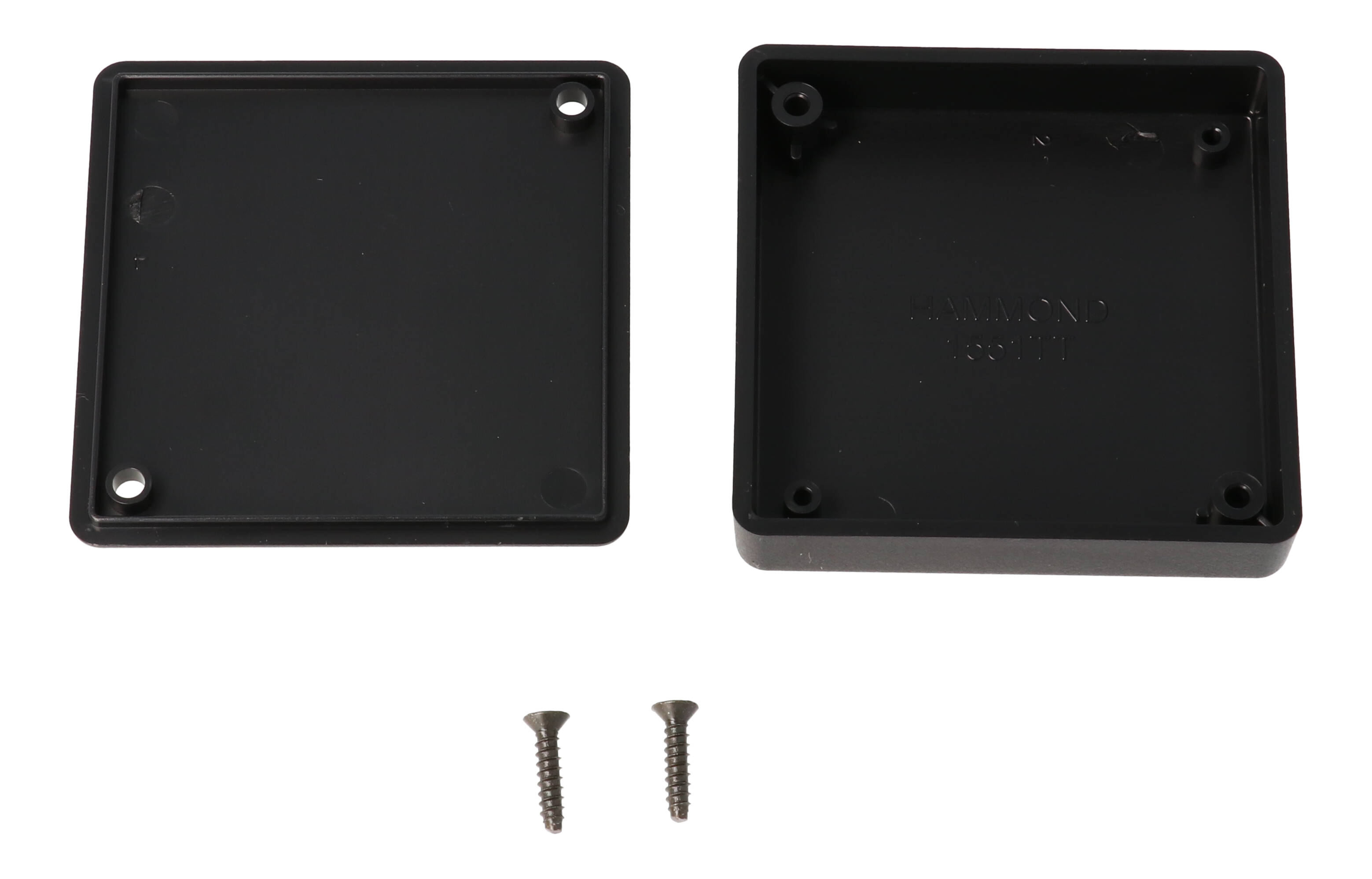 1551TTBK black ABS plastic miniature enclosure, 60 x 60 x 15 mm, low profile