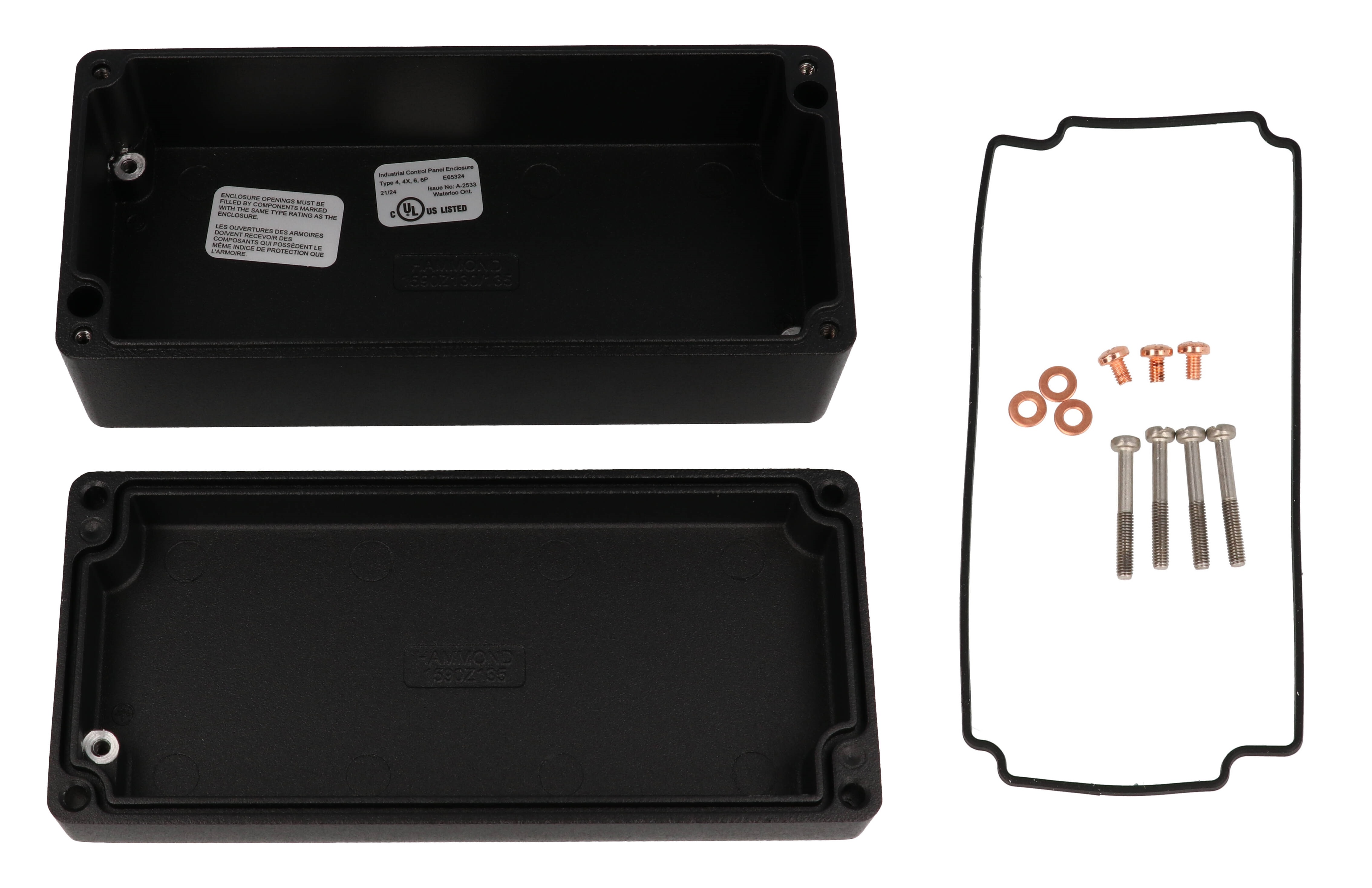 1590Z135BK textured black diecast aluminum enclosure, 175 x 80 x 60 mm