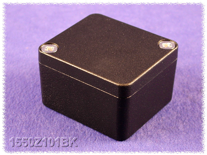 1550Z101BK black textured thick-wall watertight diecast aluminum enclosure, 50 x 45 x 30 mm