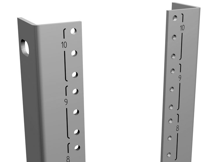 Hammond C4PR7723TZPL pair of 44U zinc-plated steel rack mount rails with 10-32 tapped EIA holes and silkscreened U markings for 23-inch mounting width