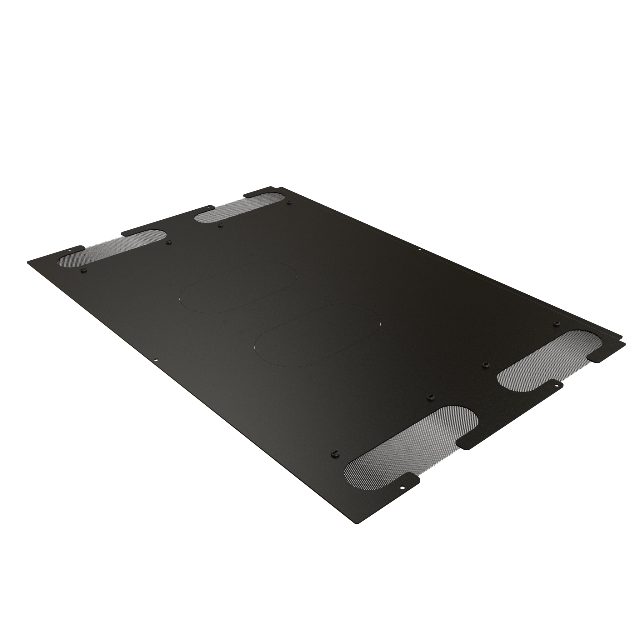 Hammond H1TB30BK black brushed cable entry top panel for 30 in and 31.5 in wide H1 Series server rack cabinets, shown with brushed slots and centre knockouts