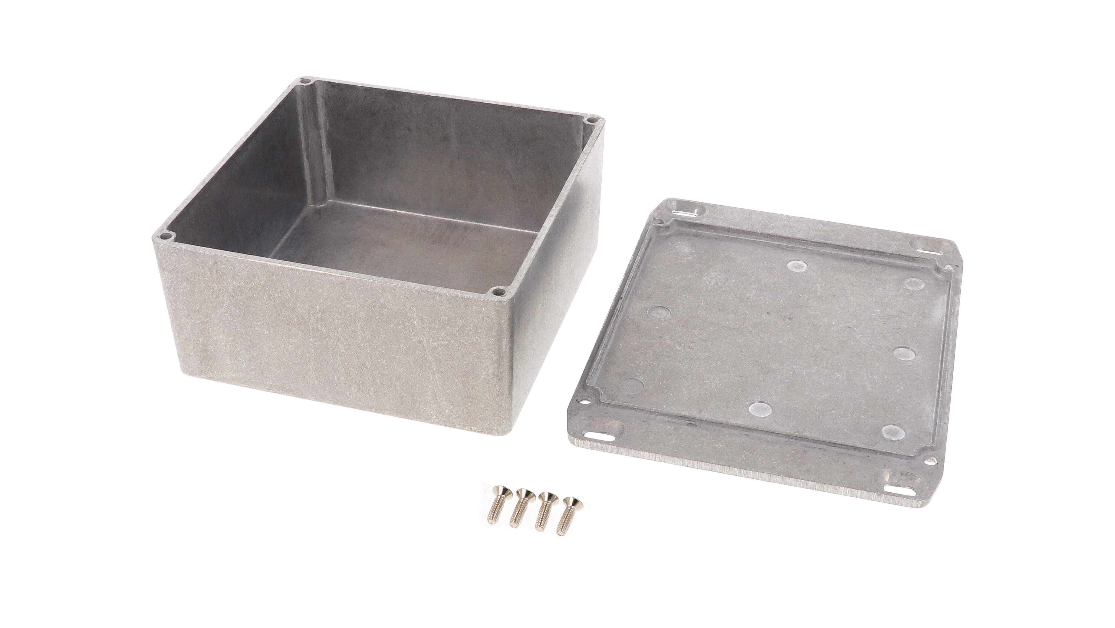 1590UFL natural aluminum square diecast aluminum enclosure with wall-mounting flanged lid