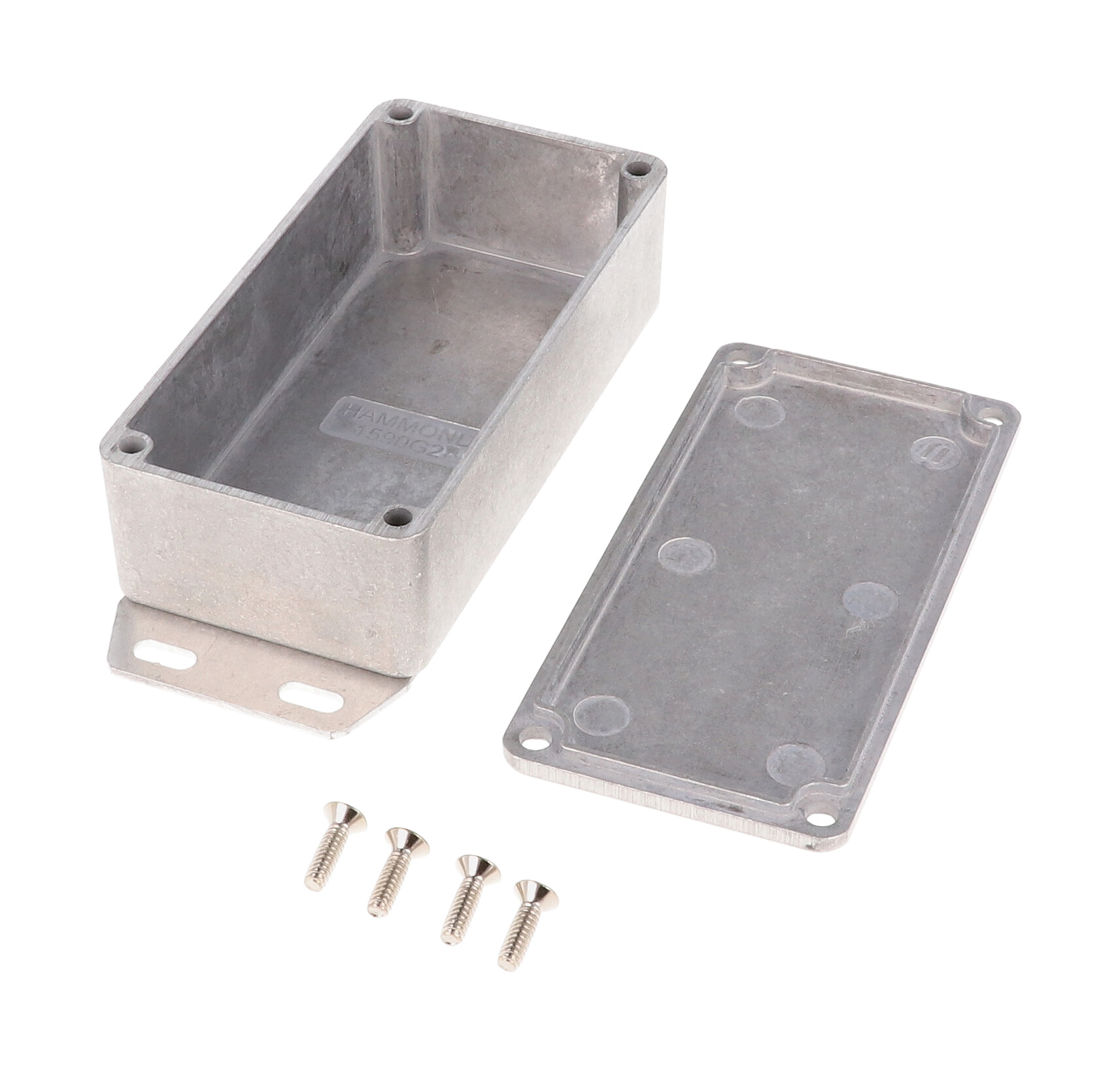 1590G2F natural diecast aluminum enclosure with welded bottom flange, 100 x 50 x 31 mm
