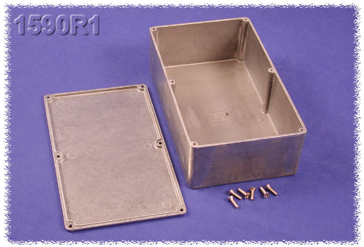 1590R1 natural aluminum diecast aluminum enclosure, 192 x 112 x 61 mm, with lid and six cover screws