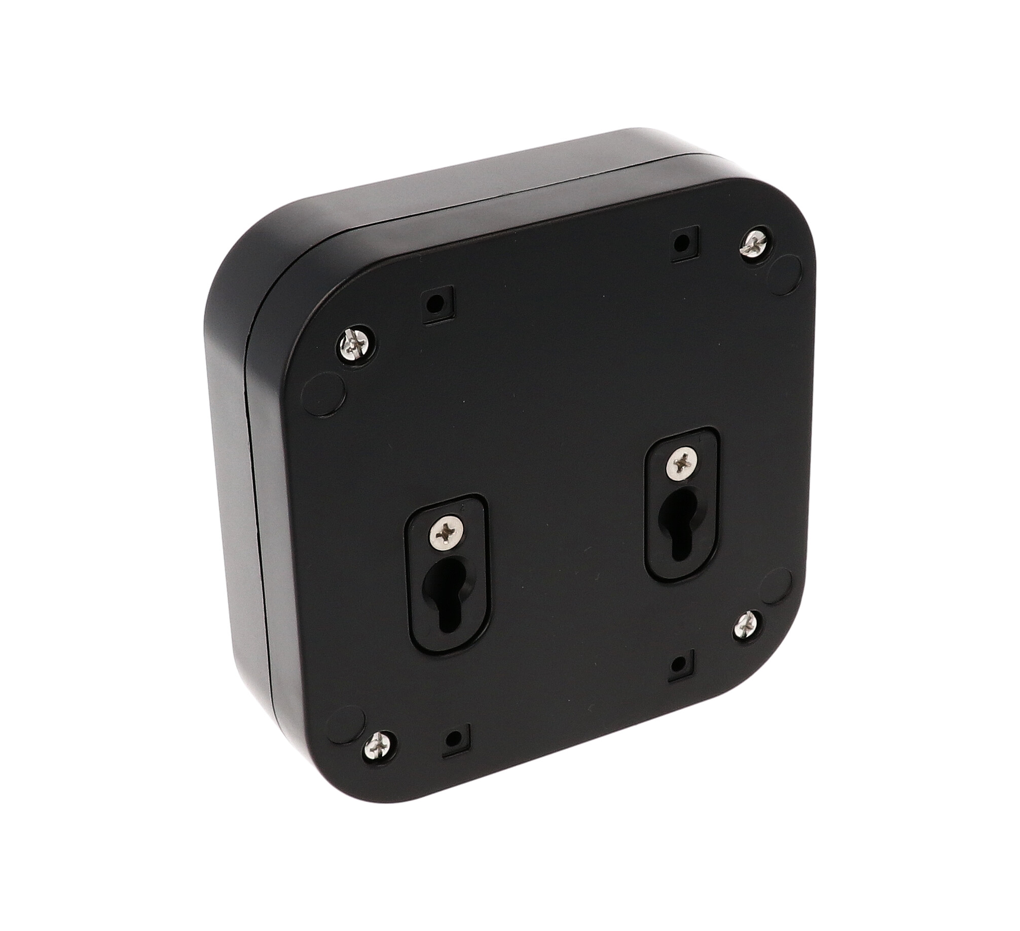 1557DBK black ABS low-profile watertight enclosure, 120 x 120 x 45 mm, with four lid screws