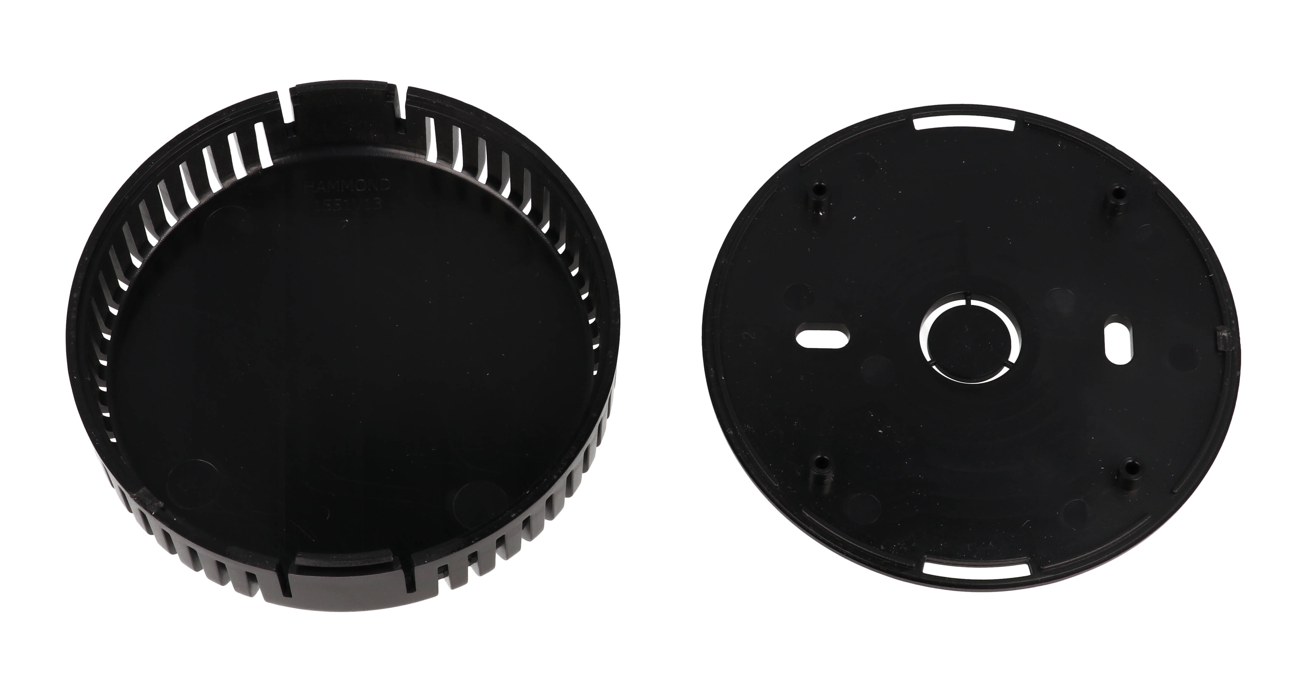1551V13BK black vented round ABS snap-fit sensor enclosure with wall-mount base