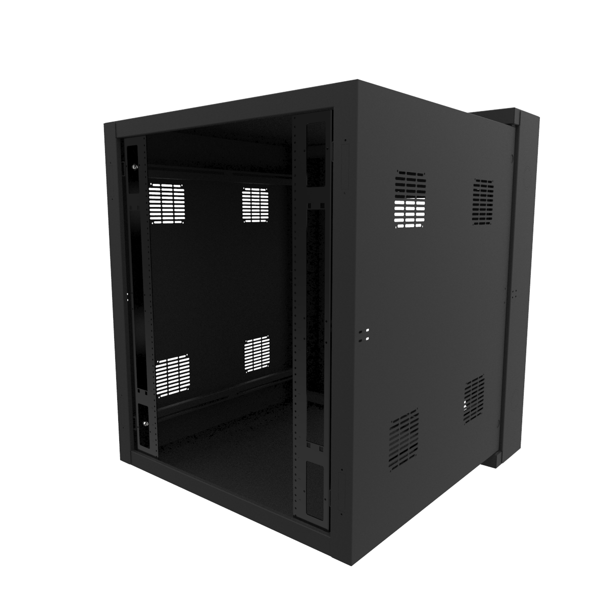Hammond HWC2418U35BK 18U swing-out wall-mount rack cabinet in RAL9005 black, 24 in wide and 35 in deep, shown without door — view 16