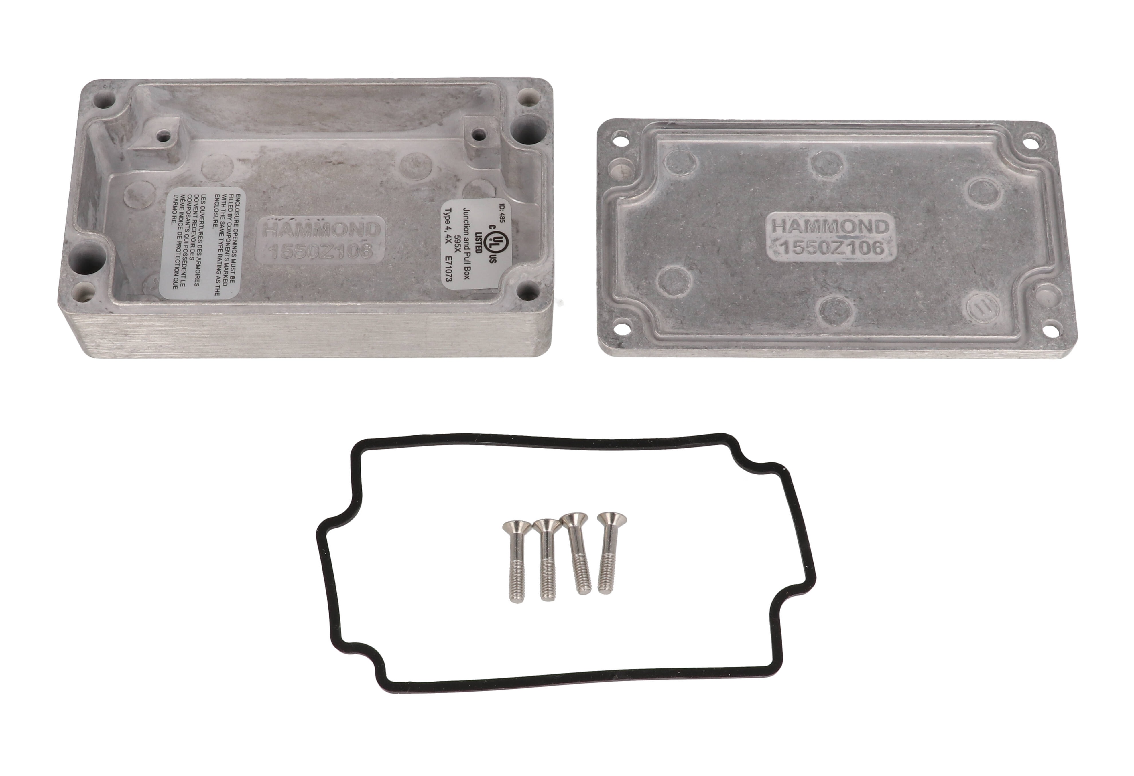 1550Z106 natural aluminum low-profile thick-wall watertight diecast enclosure, 115 x 66 x 30 mm