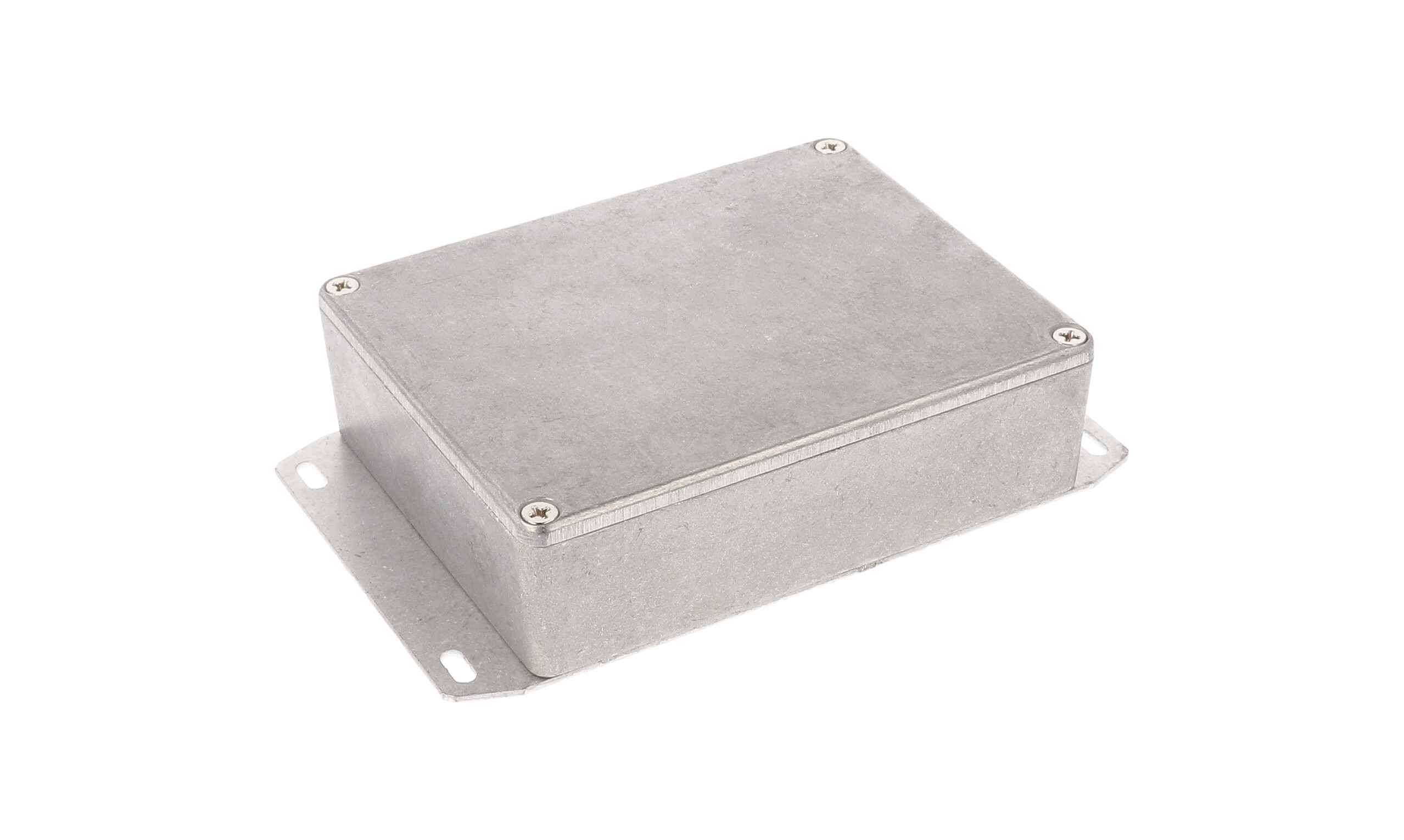 1590BBF natural finish diecast aluminum enclosure with welded bottom mounting flange