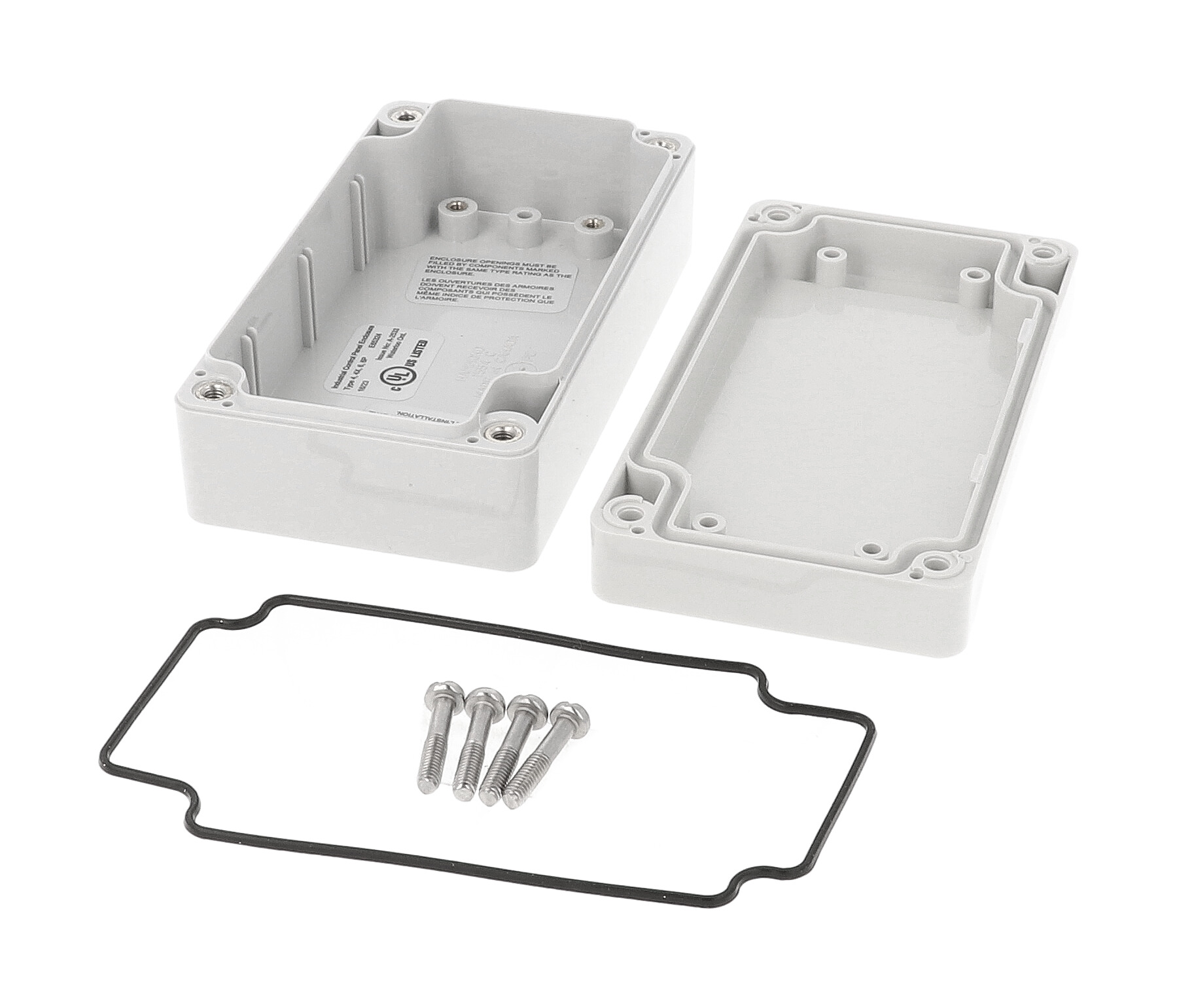 1555C2GY light gray flanged polycarbonate watertight enclosure, 120 x 65 x 41 mm