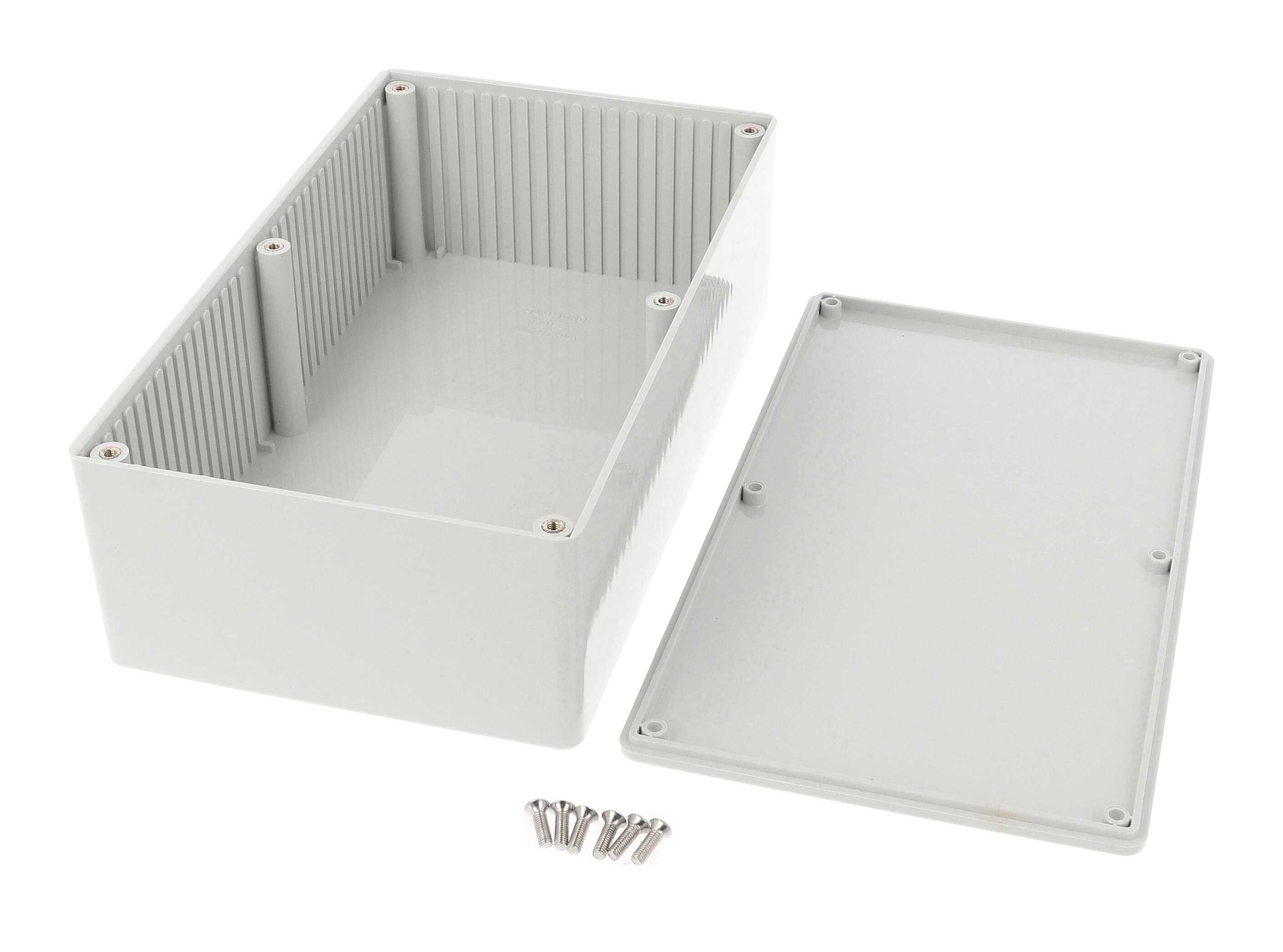 1591EGY light gray flame retardant ABS enclosure with lid, 190 x 111 x 61 mm