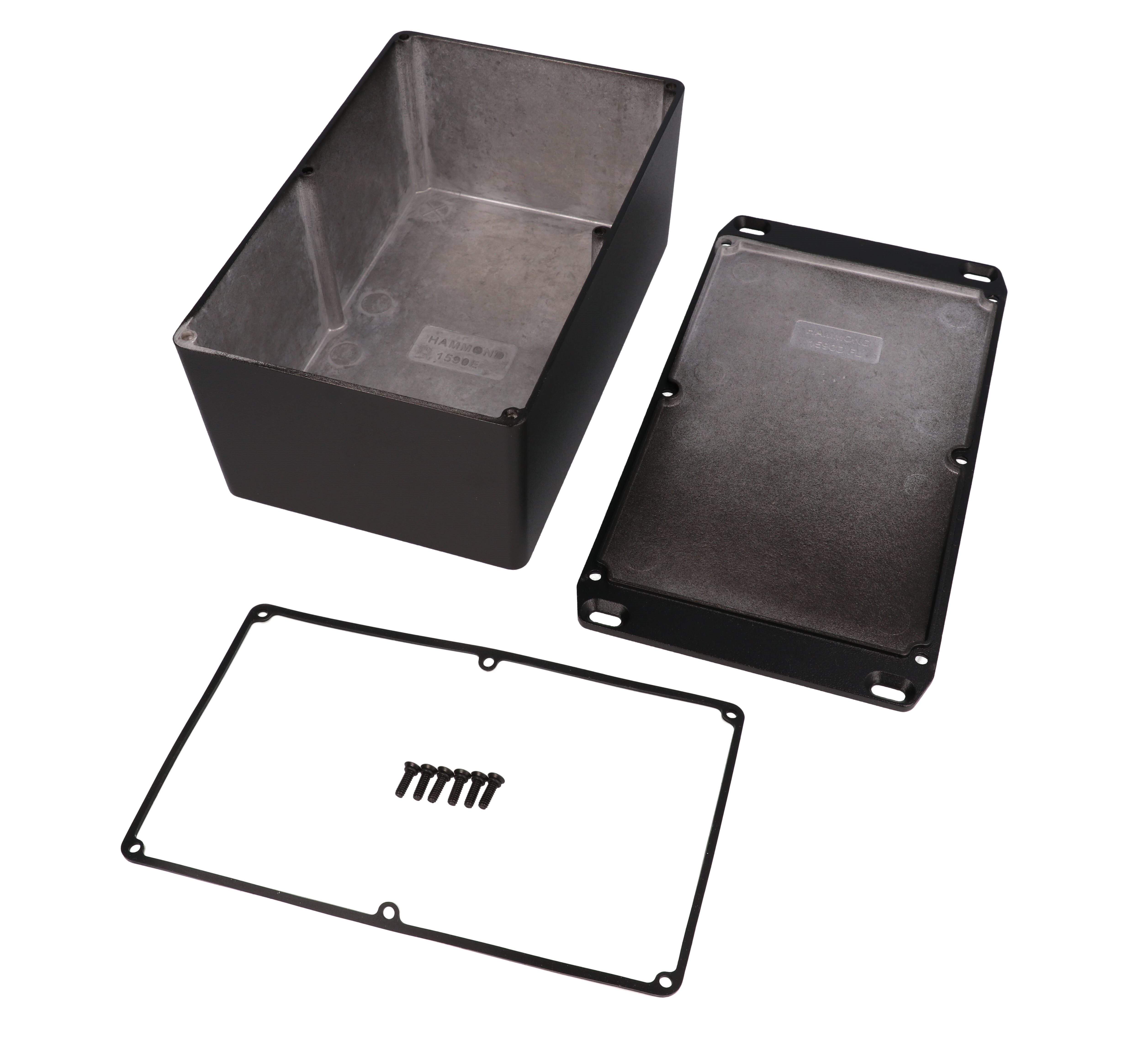 1590WEFLBK textured black watertight 1590E diecast aluminum enclosure with flanged lid
