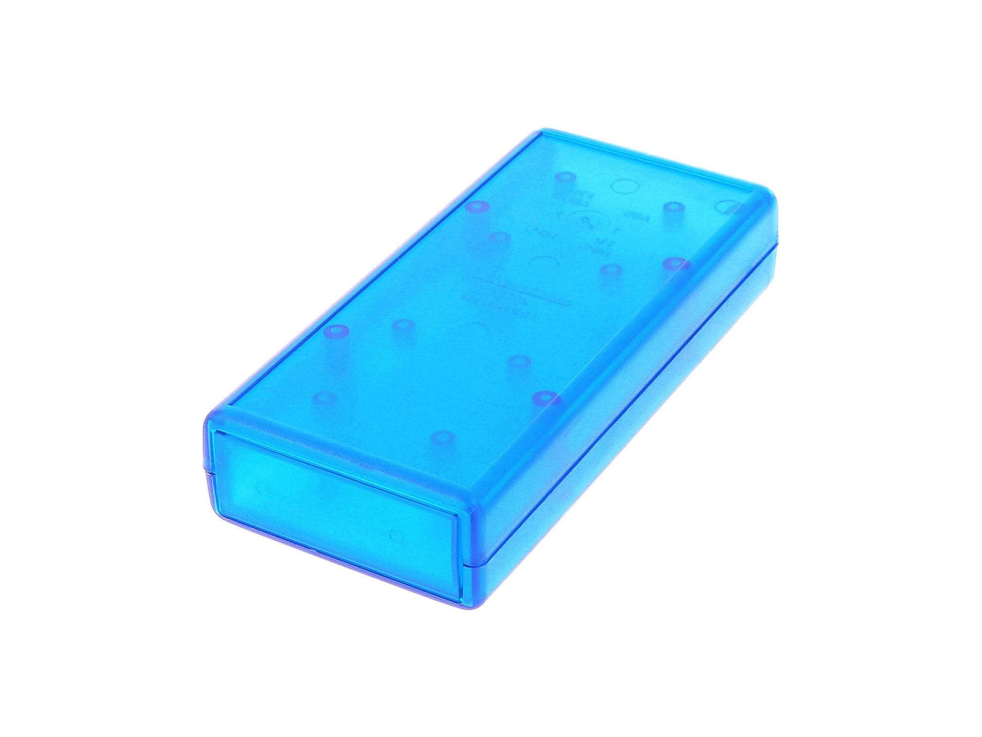 1593XTBU transparent blue ABS double-ended hand held enclosure, 140 x 66 x 28 mm, with end panels