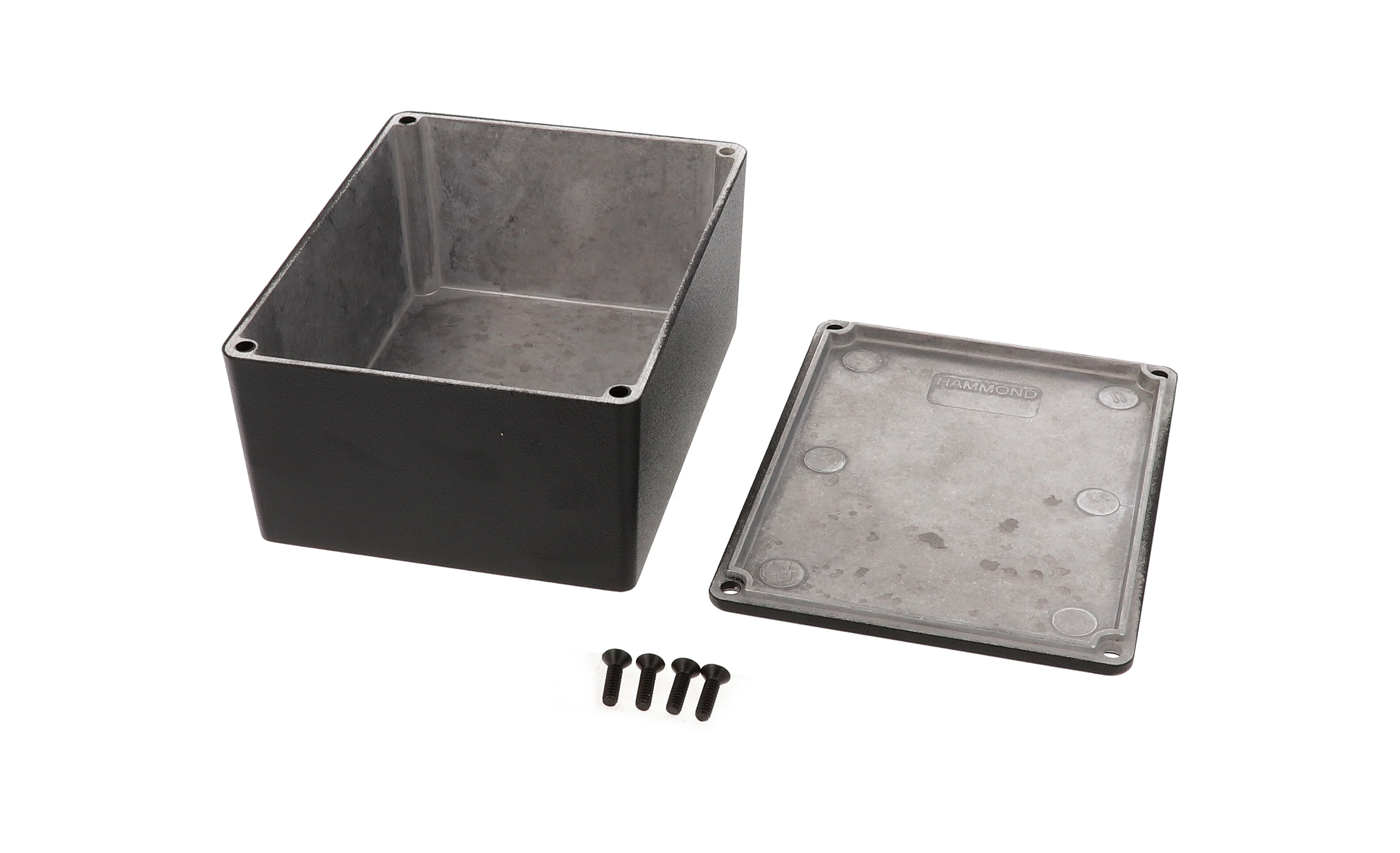 1590CBK textured black diecast aluminum enclosure, 119 x 94 x 56 mm