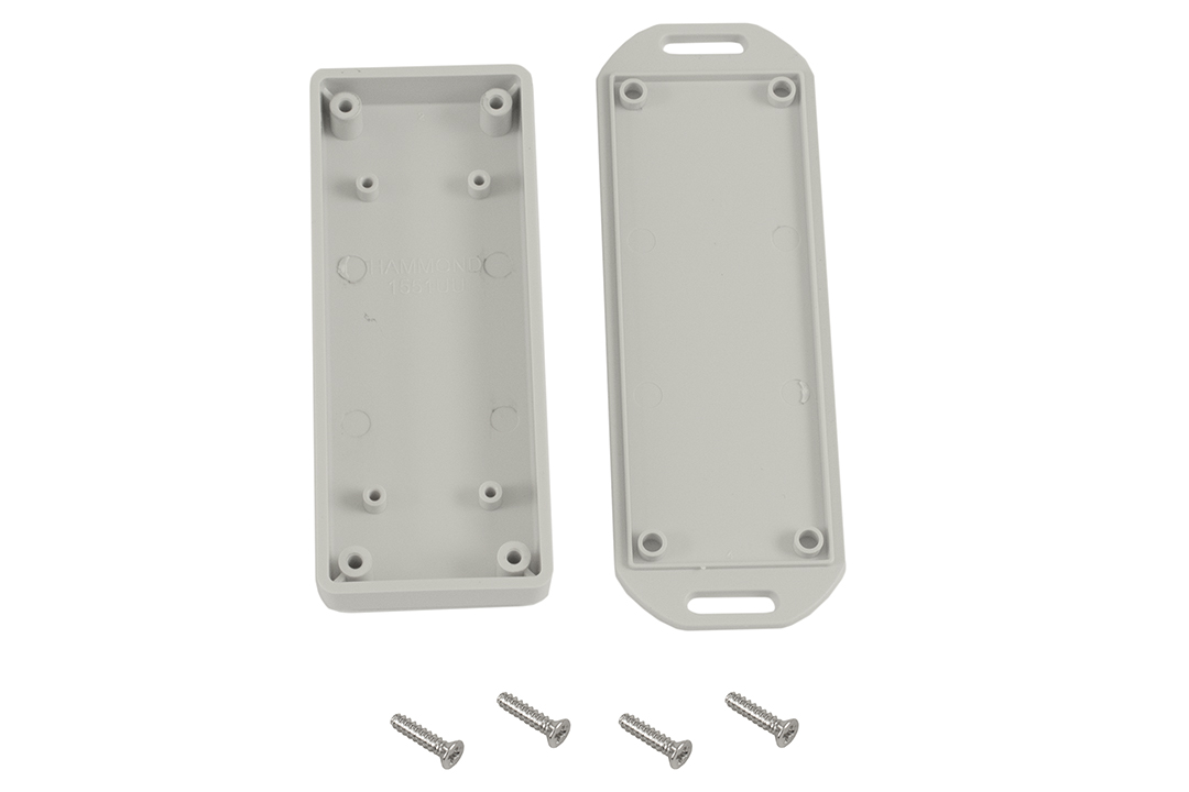 1551UUFLGY grey ABS miniature enclosure, 100 x 40 x 15 mm, with flanged lid