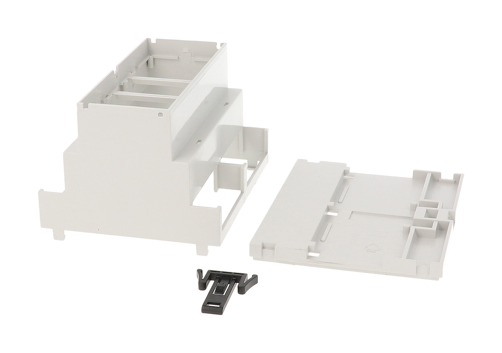 1597DIN6MDH68 light grey tall DIN 6 open-top DIN rail enclosure with open terminals