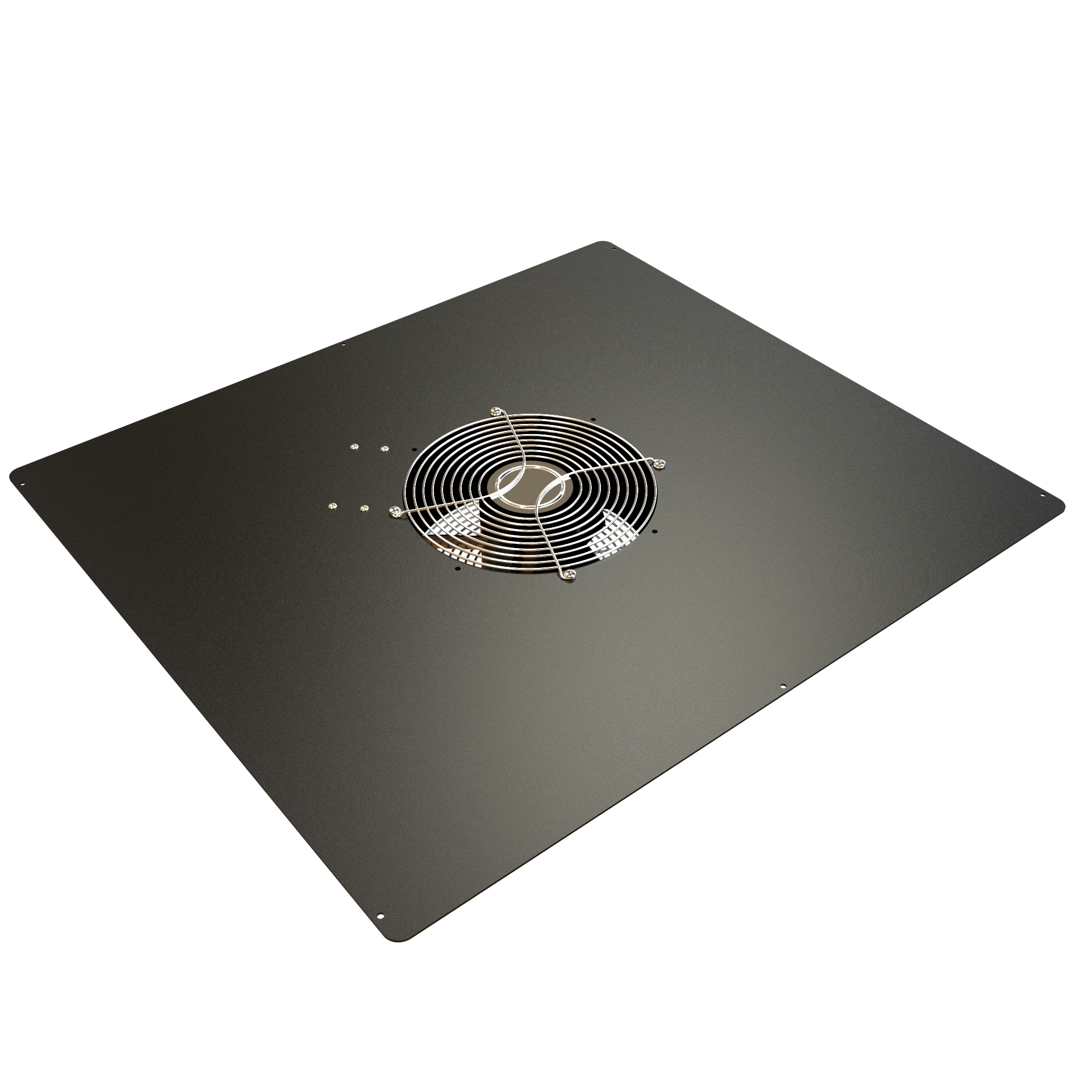 Hammond C2T2436F10BK1 black steel cabinet fan top panel with one pre-wired 10 inch 550 CFM fan and chrome finger guard