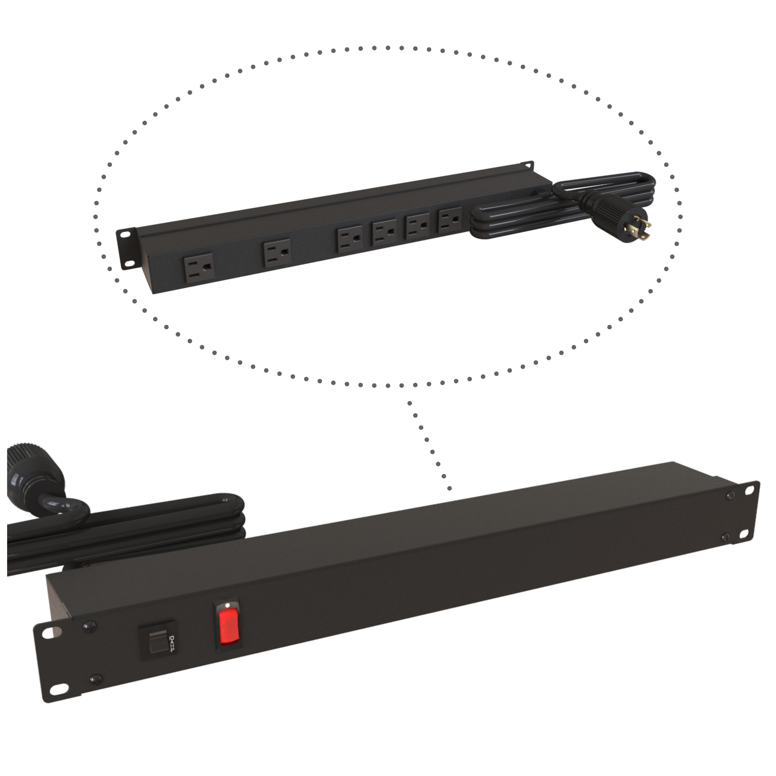 1583H6C1BK — 19-inch Rack Mount Outlet Strip, 15A, 6 Outlets, 6 ft cord, Black view 2