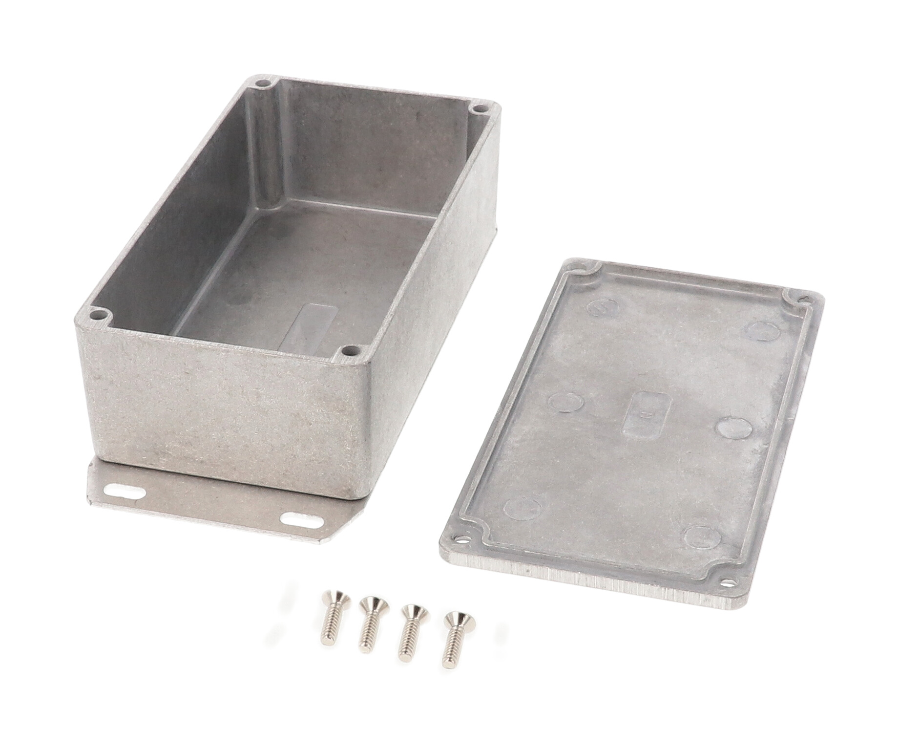 1590N1F natural diecast aluminum 121 x 66 x 40 mm enclosure with welded bottom mounting flange